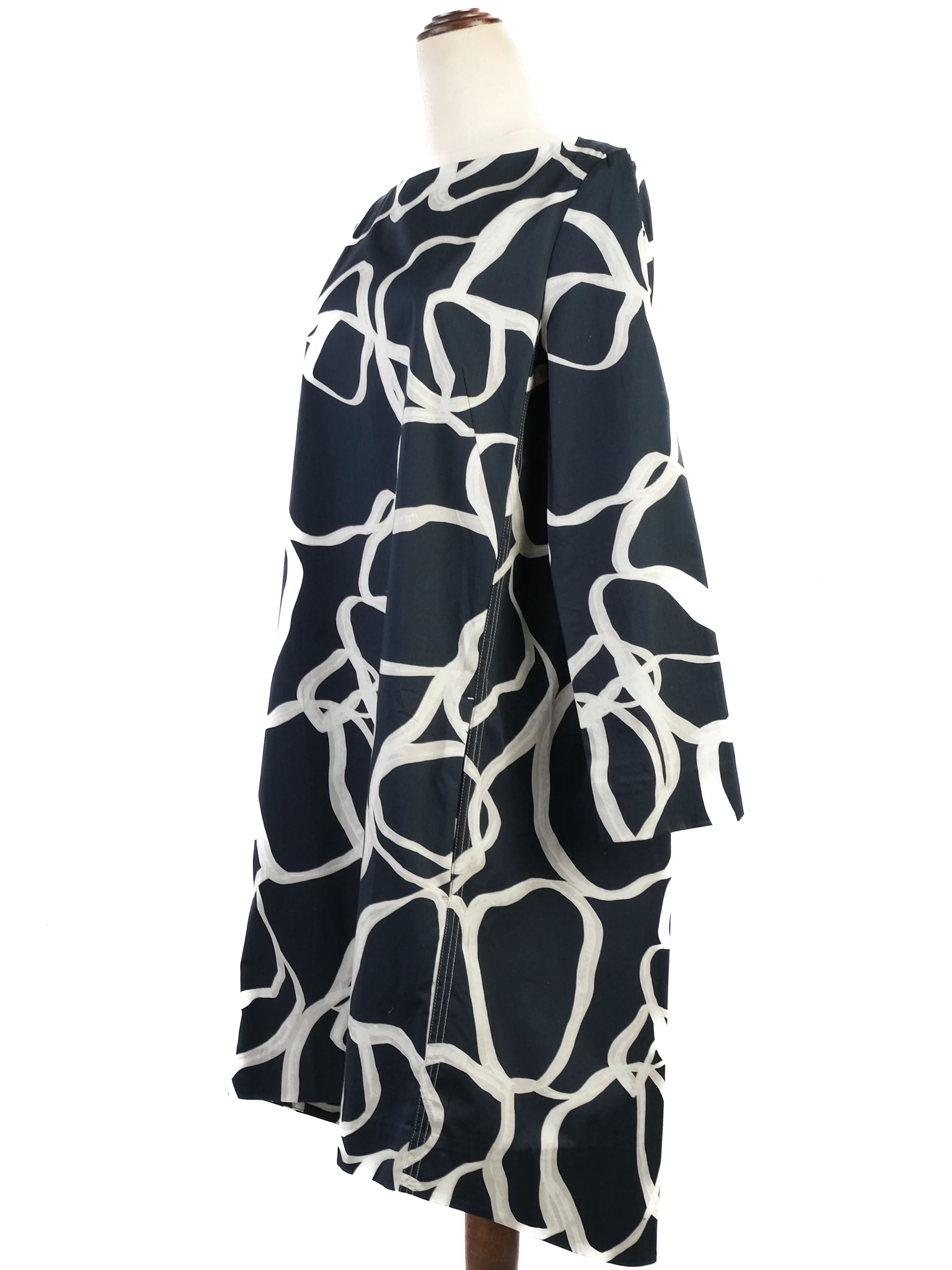 NEW Cos Black Dress with White Abstract Pattern Size L