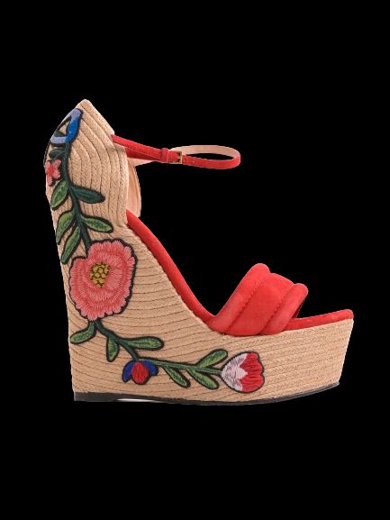 Good Gucci Red Genuine Suede Wedge Sandals Size 36