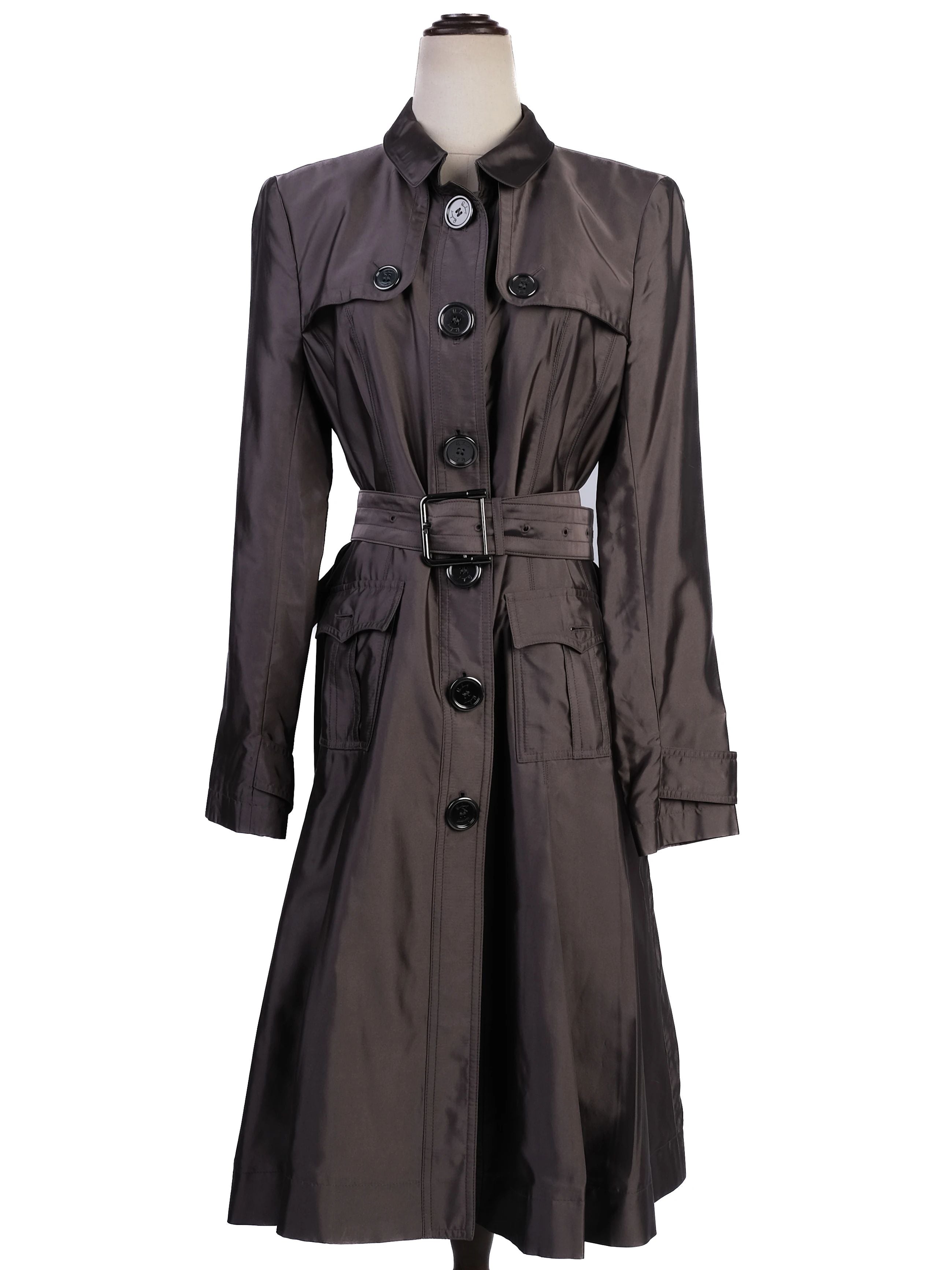 Excellent Burberry Gray Silk Trench Coat with Belted Waist