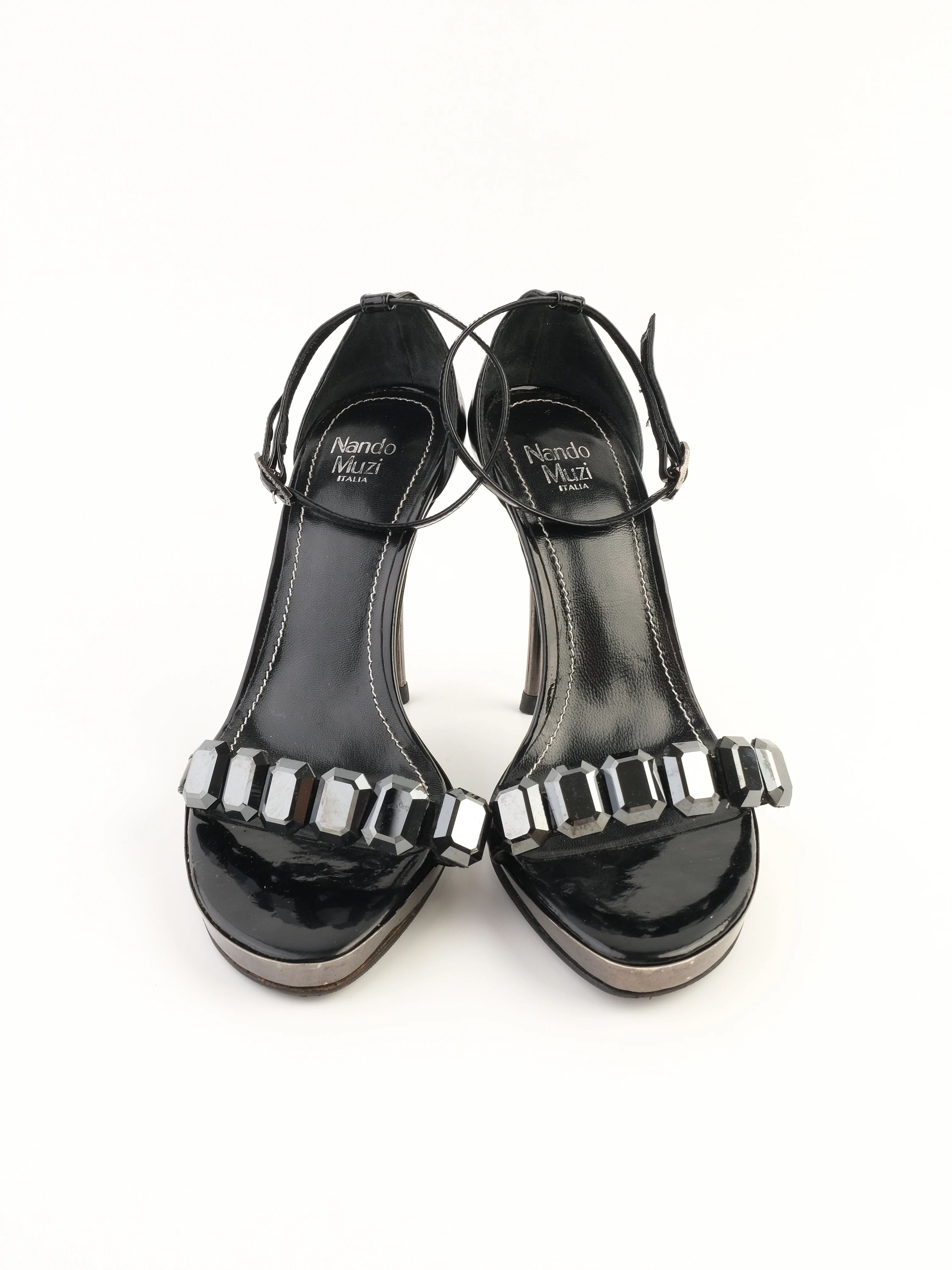 Excellent Nando Muzi Black Leather High-Heeled Sandals Size 35