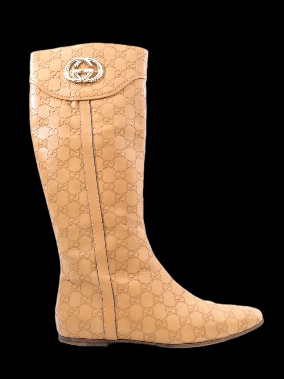 Excellent Gucci Orange Leather Knee-High Boots Size 41 with Metallic Design