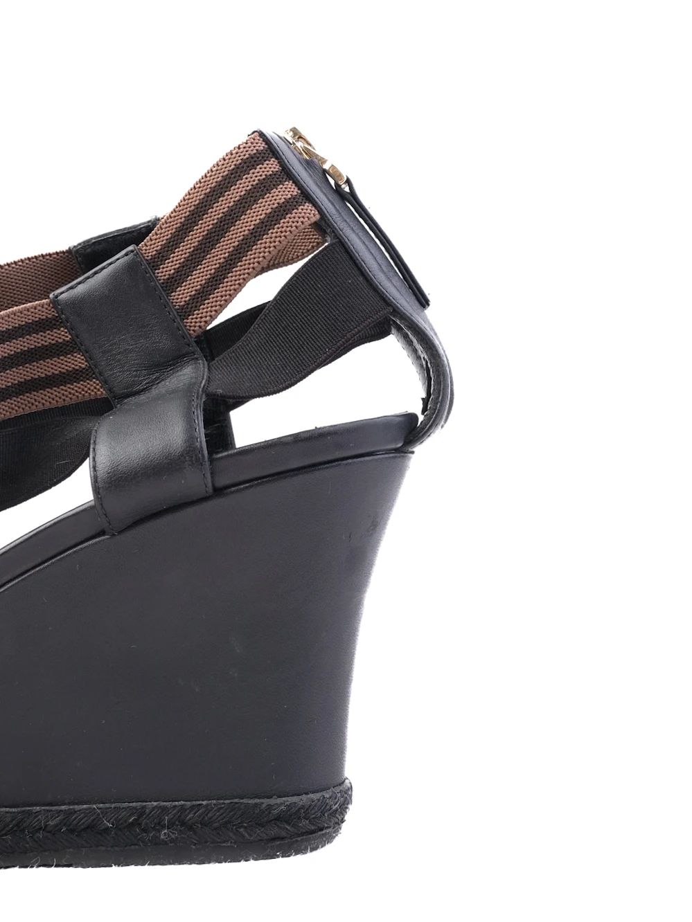 Perfect Fendi Black Leather Wedge Sandals with T-Strap Design