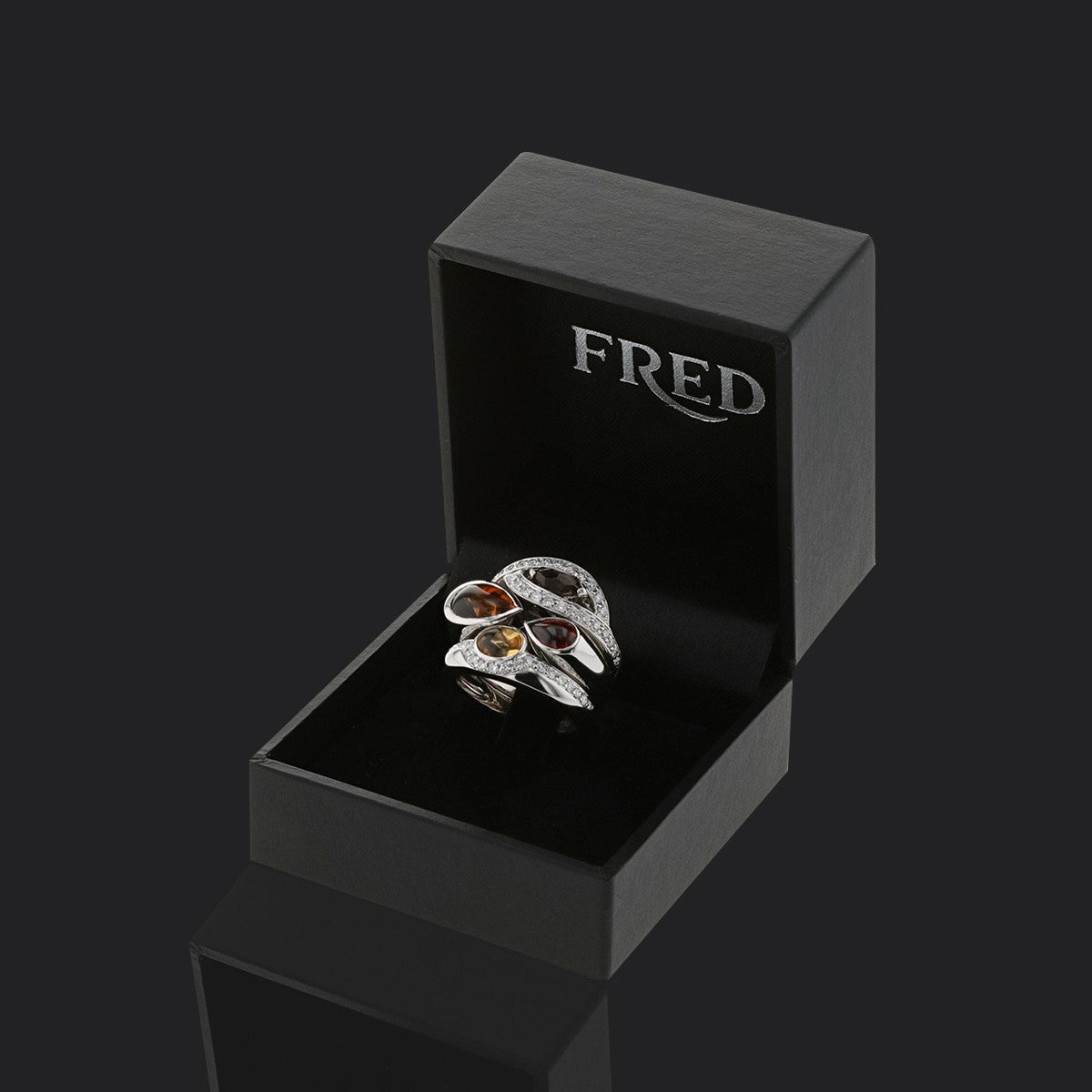 Fred diamonds, quartz, garnet and gold ring