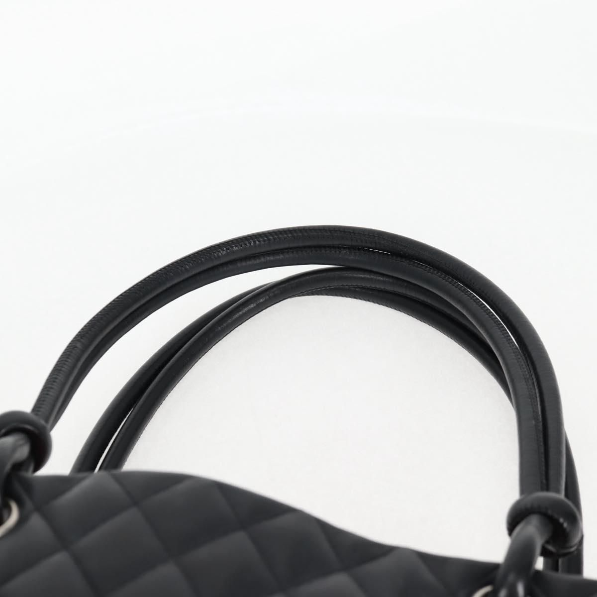 Chanel Cambon Line Matelasse Tote Bag Leather Black Silver Cc Auth