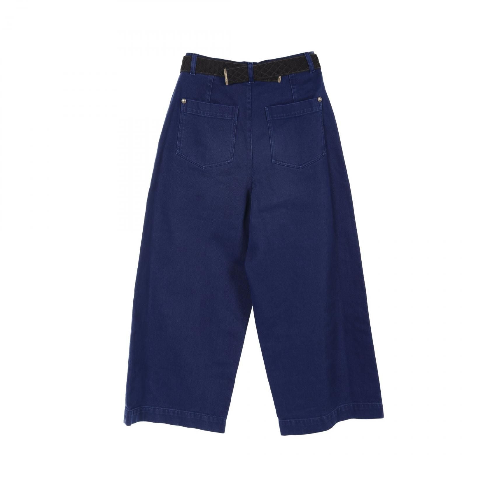 Chanel Navy With Matelasse Ribbon Denim Pants Cotton P 58416v 44378