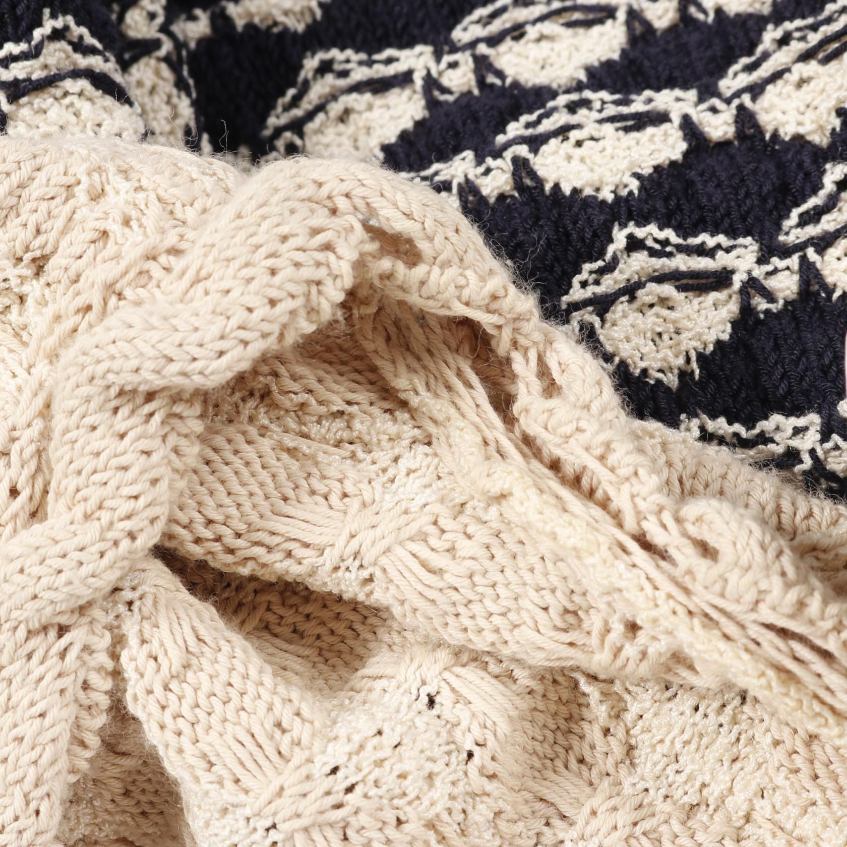 Chanel Navy Beige Coco Mark Button Cardigan Rayon Cotton Silk P 43365k 04401