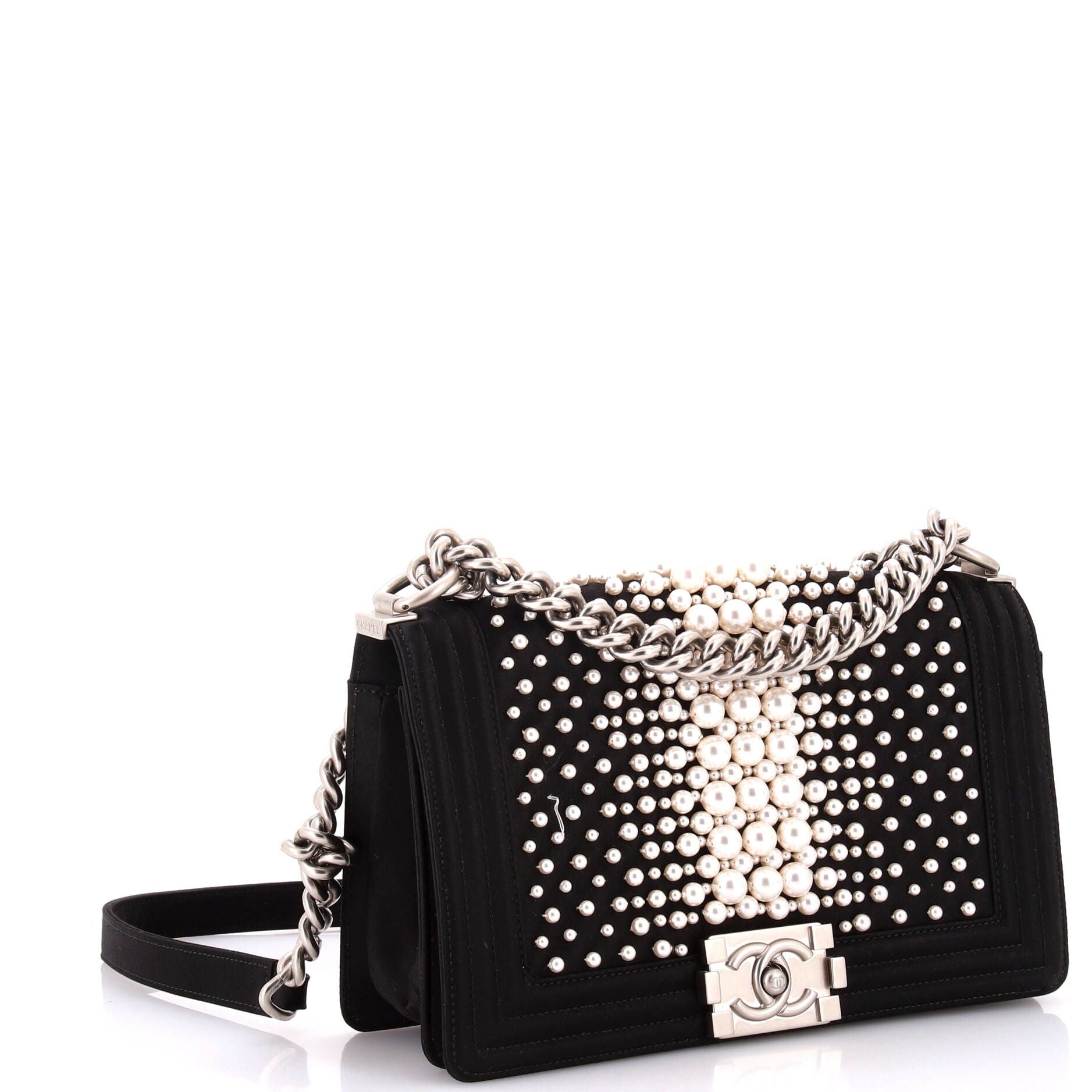 Boy Flap Bag Pearl Embellished Satin Old Medium