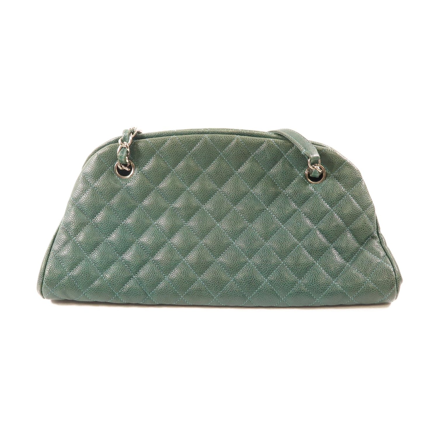 Chanel Green Cowhide Leather Chain Shoulder Silver Chain Shoulder Back Bag Calfskin (cowhide)
