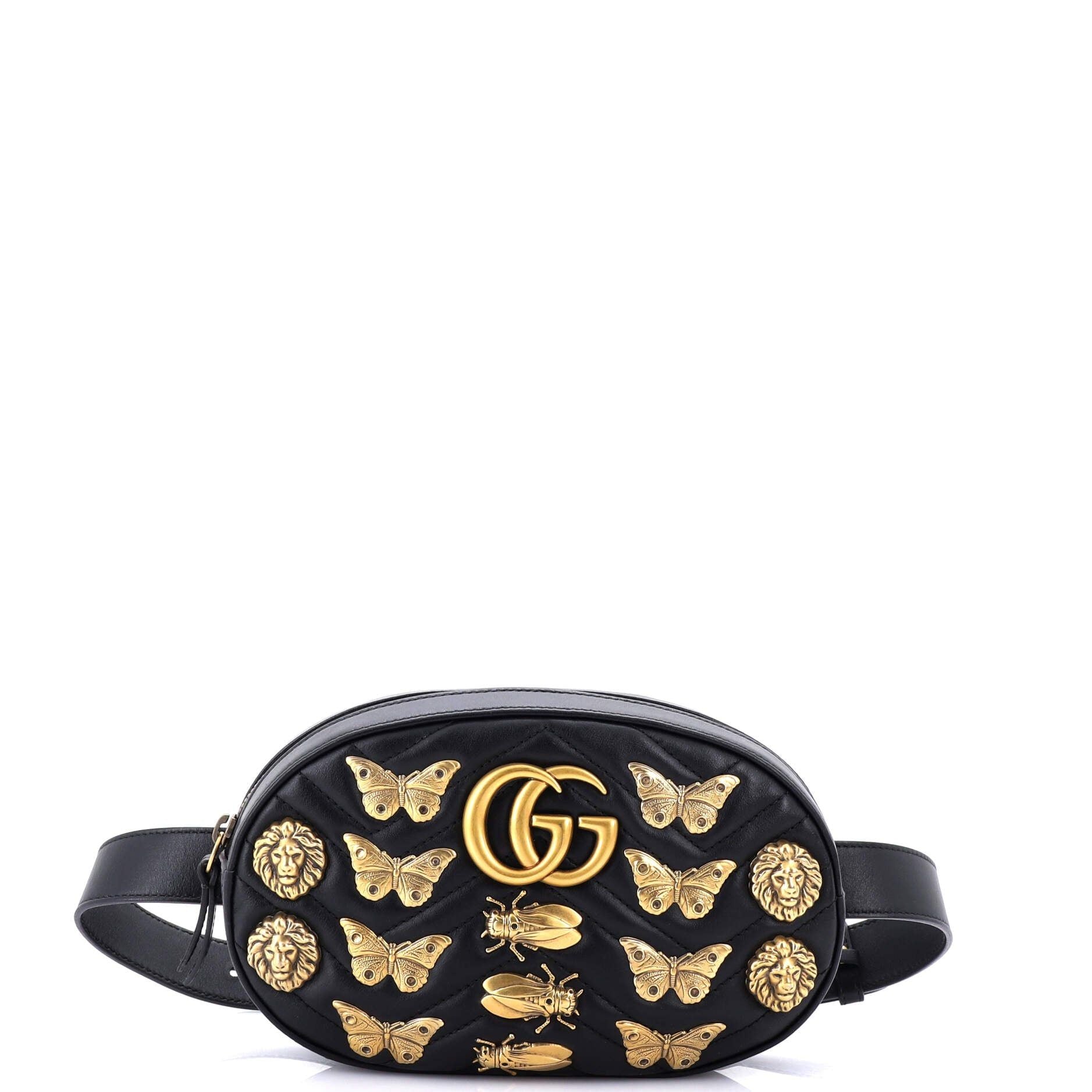 Gucci Calfskin Matelasse Animal Studs GG Marmont Belt Bag