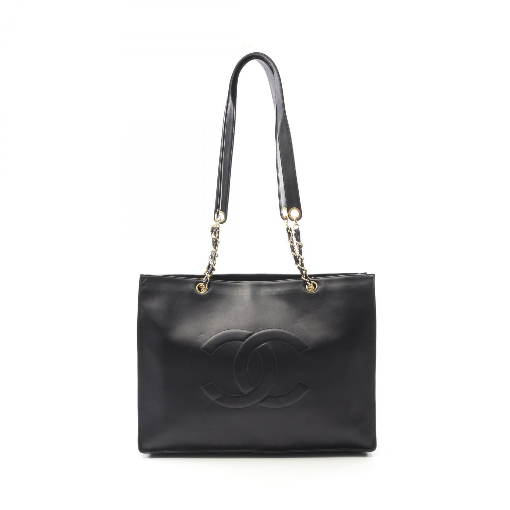 Chanel Black Deca Coco Mark Tote Bag Lambskin (sheep Leather)