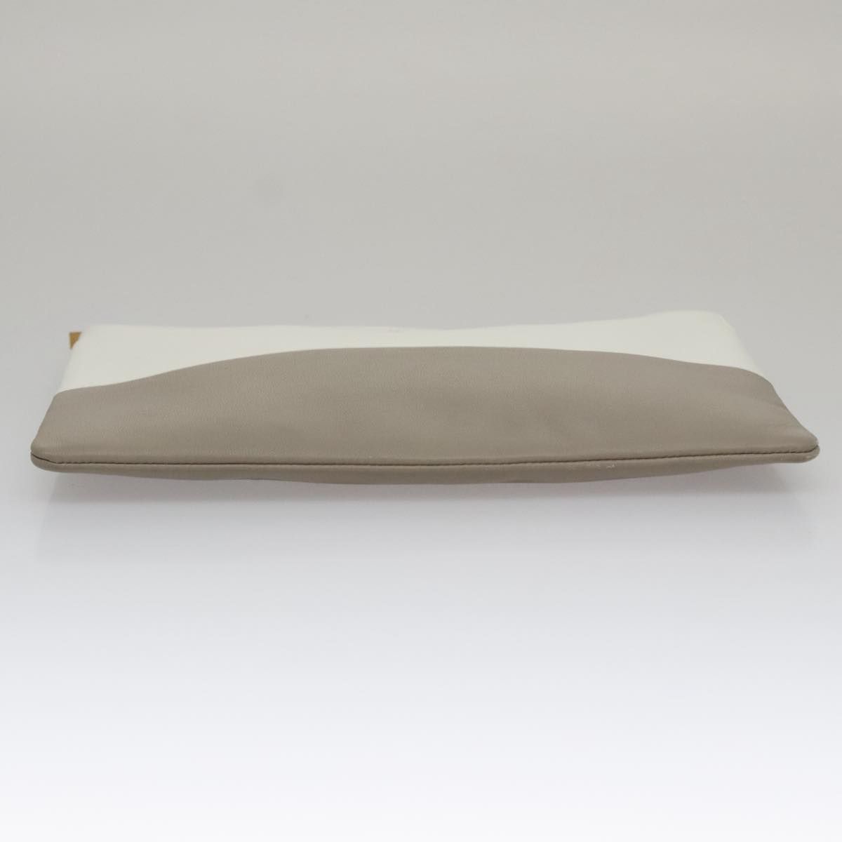 Celine Clutch Bag Leather Gray White Auth