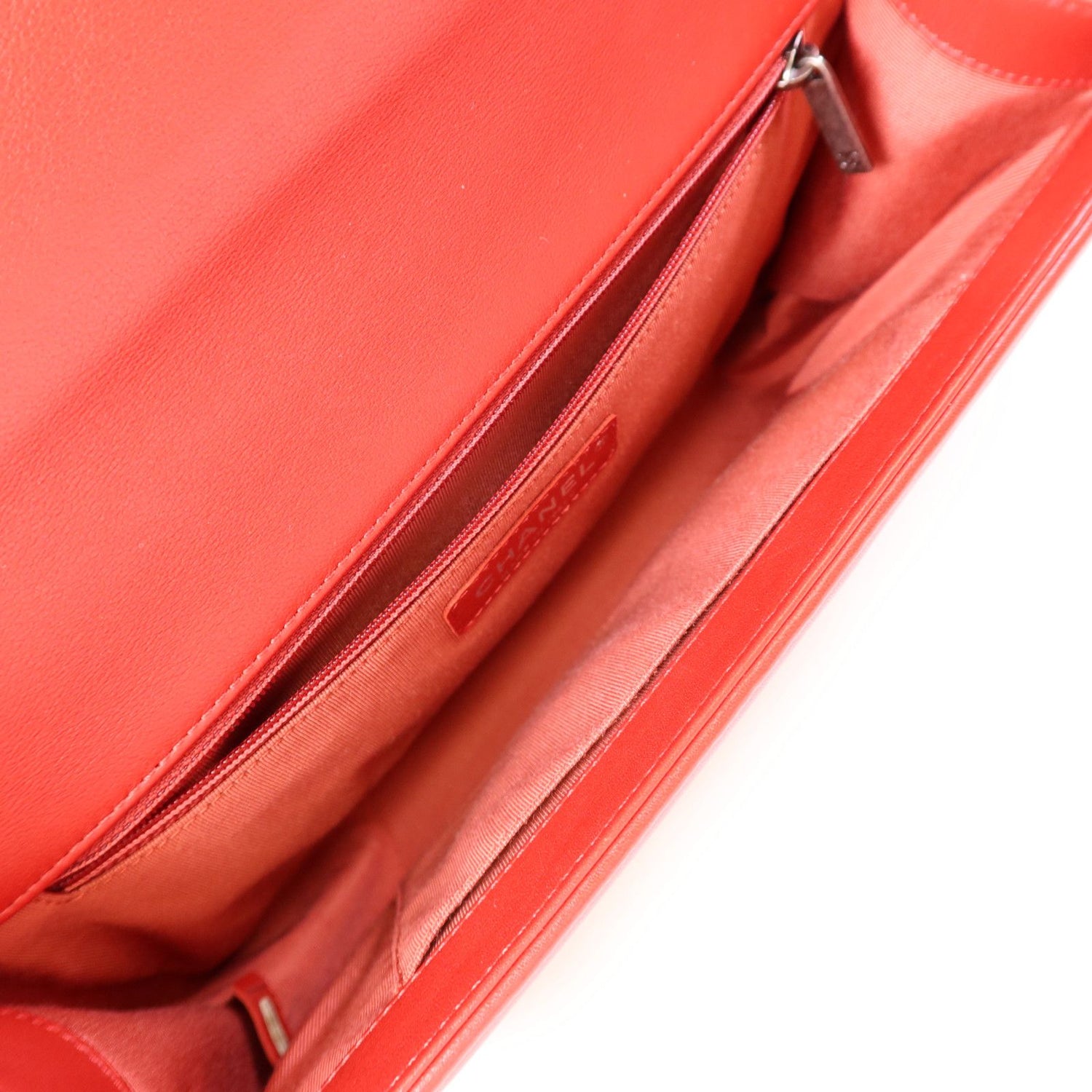 Chanel Red Leather Boy 28 Silver Crosshair Shoulder Bag Leather