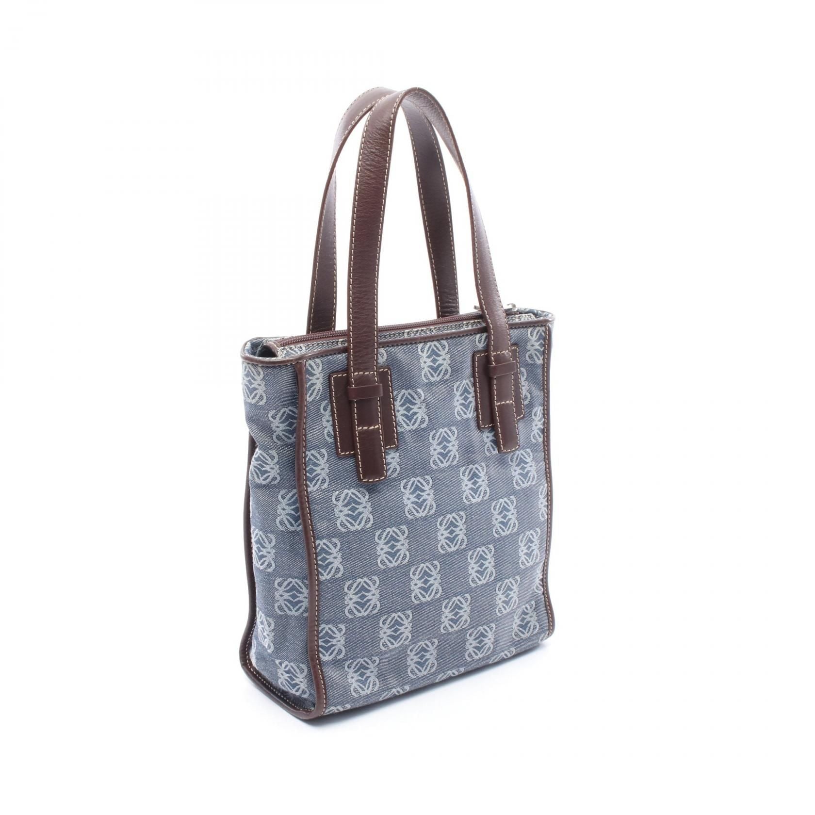 Loewe Anagram Handbag Navy Brown Denim Leather