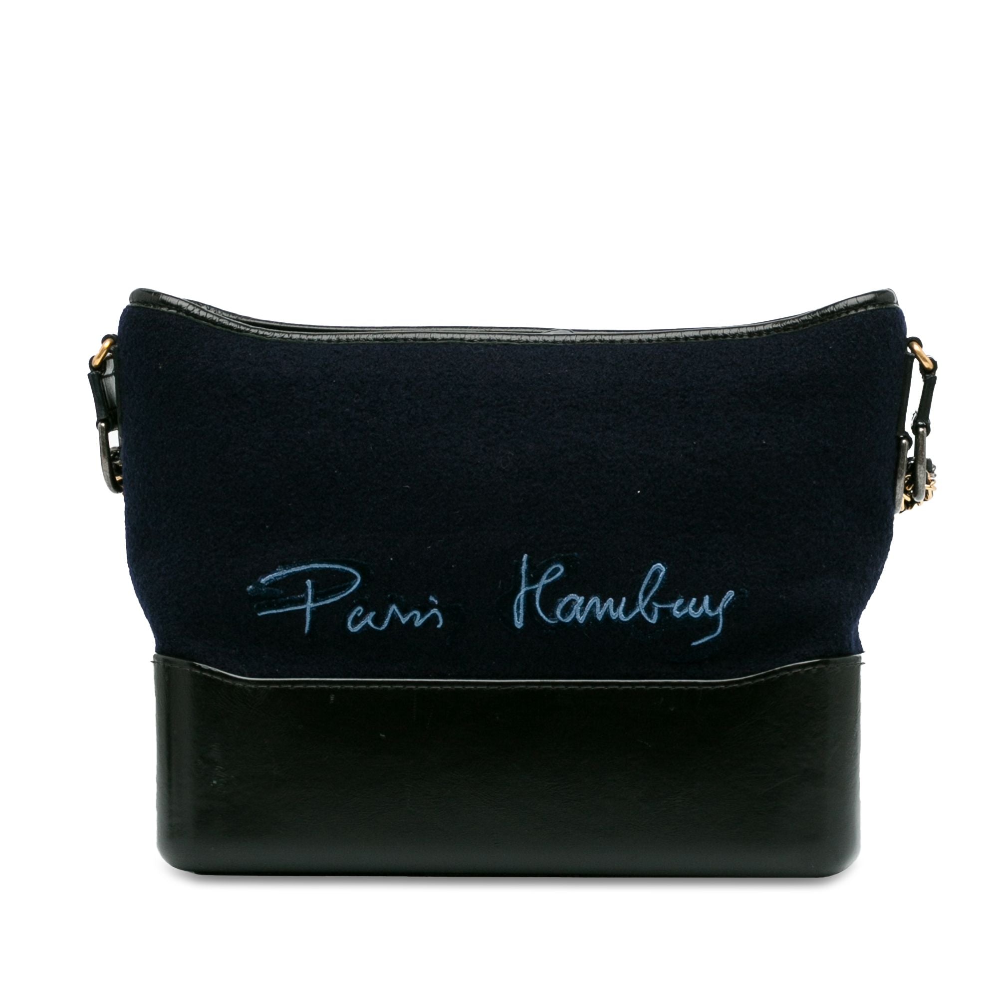 Chanel Medium Wool Paris-hamburg Embroidered Gabrielle Crossbody Blue