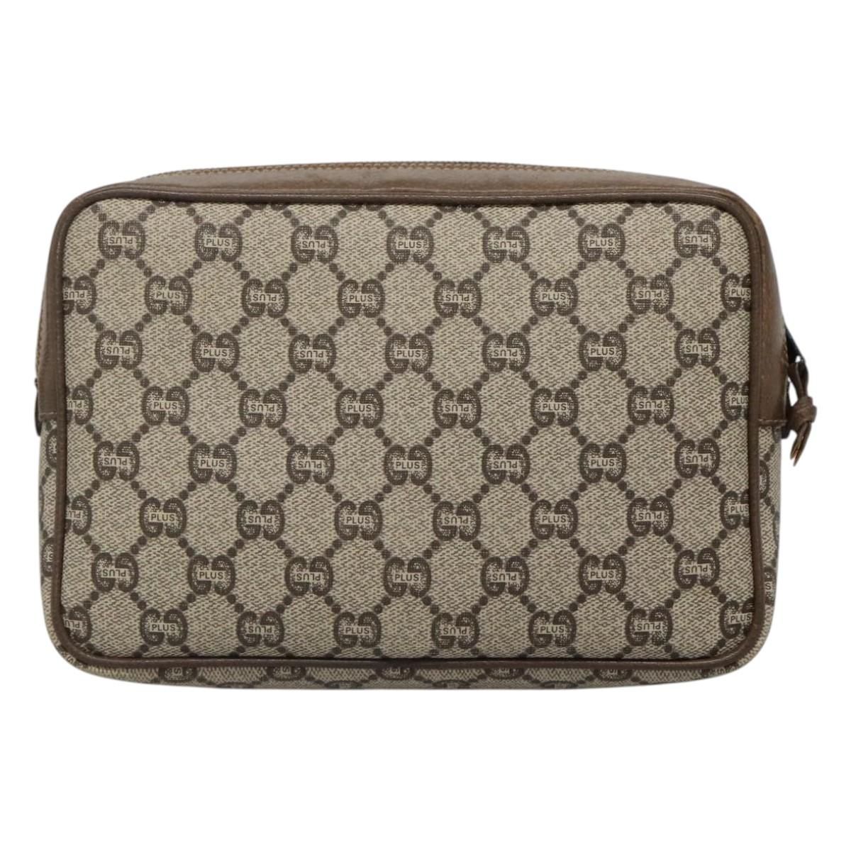 Gucci Gg Plus Supreme Clutch Bag Pvc Beige Brown Auth