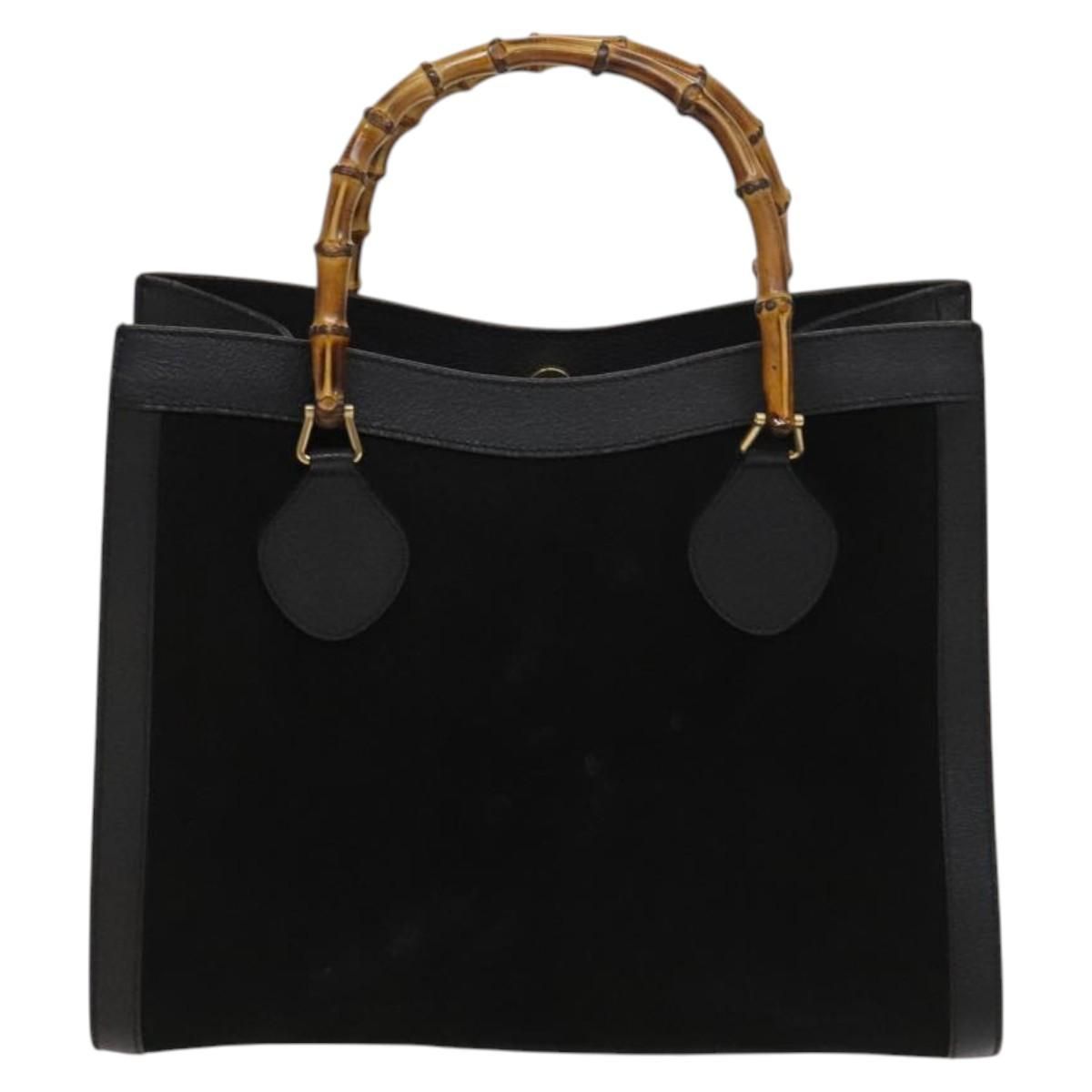 Gucci Bamboo Hand Bag Suede Black Gold 02 123 0260 Auth