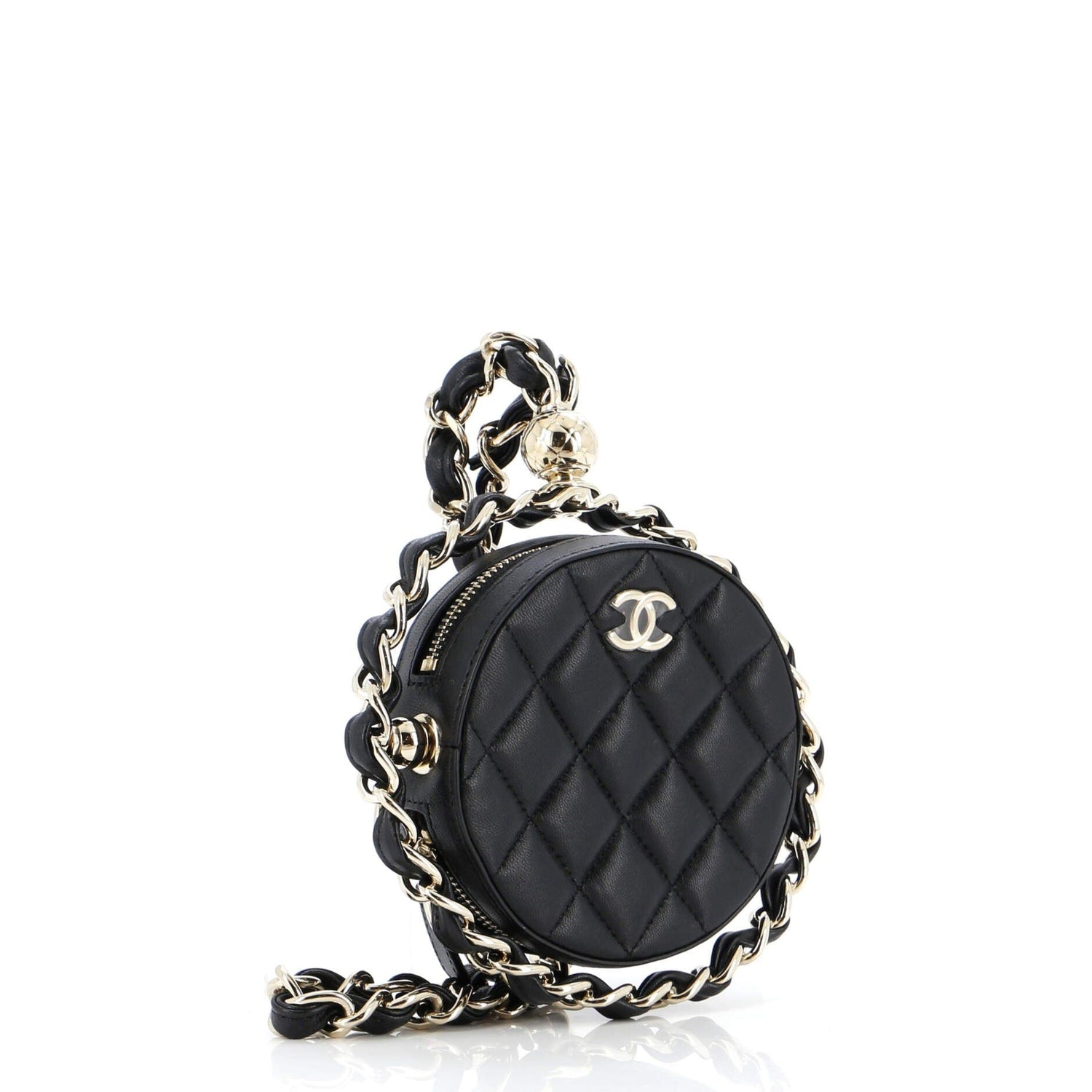 Chanel Frame Chain Around Round Clutch With Chain Quilted Lambskin Mini