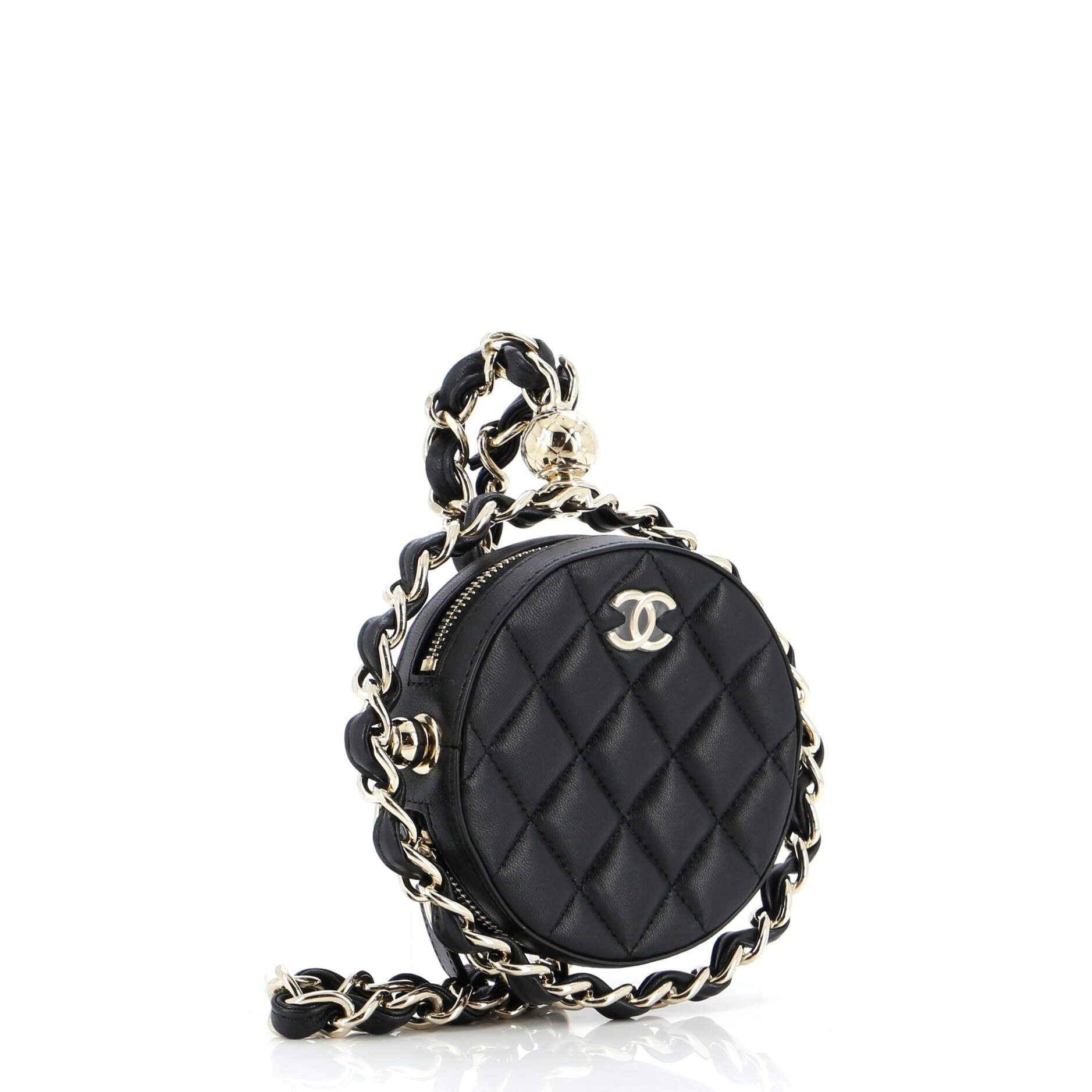 Chanel Frame Chain Around Round Clutch With Chain Quilted Lambskin Mini