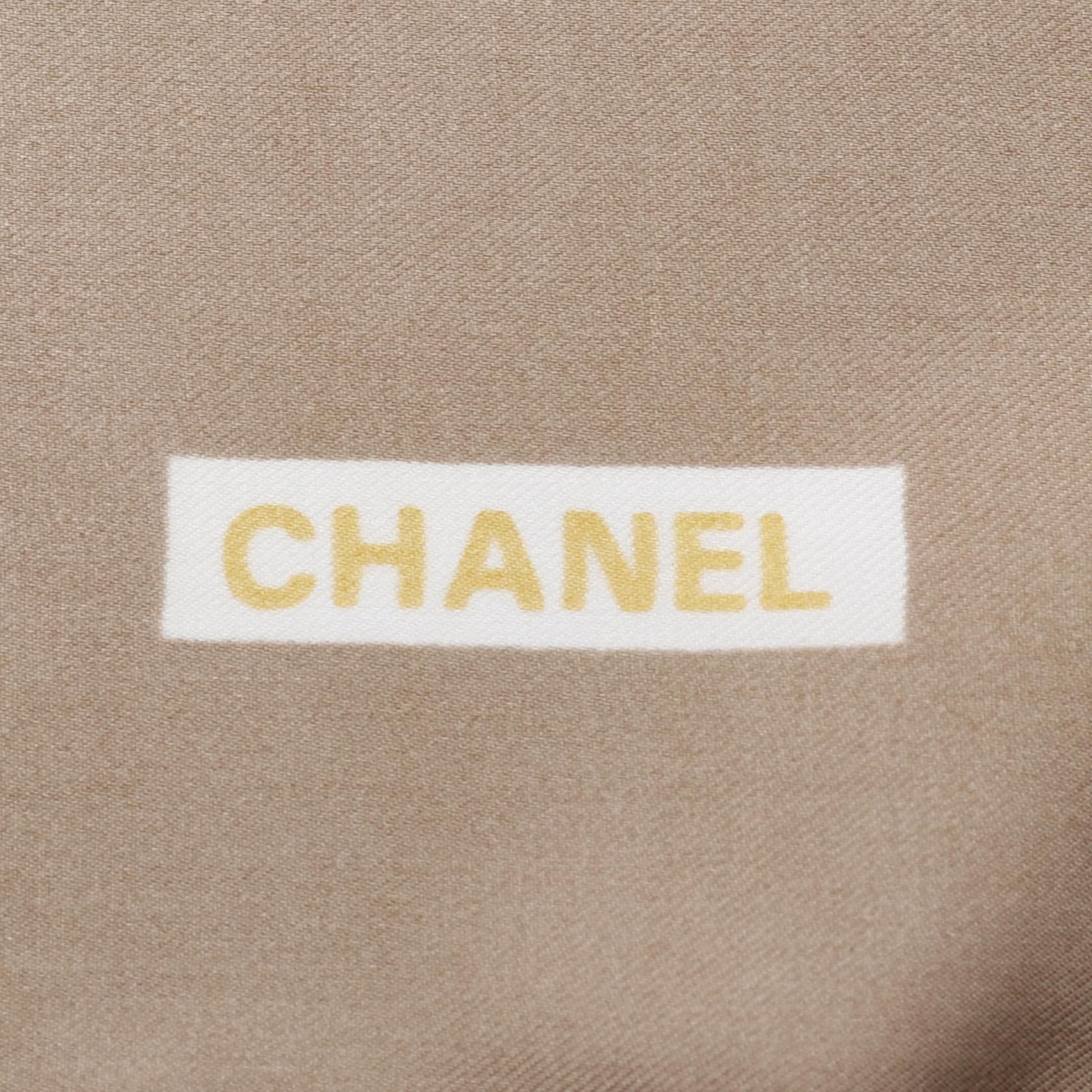 Chanel Brown Gold Multicolor Coco Mark Scarf Silk