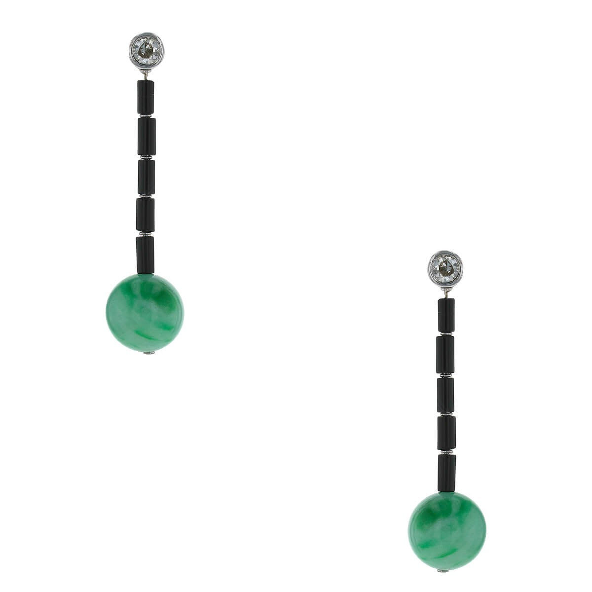 Gold, diamonds, onyx and jade earrings