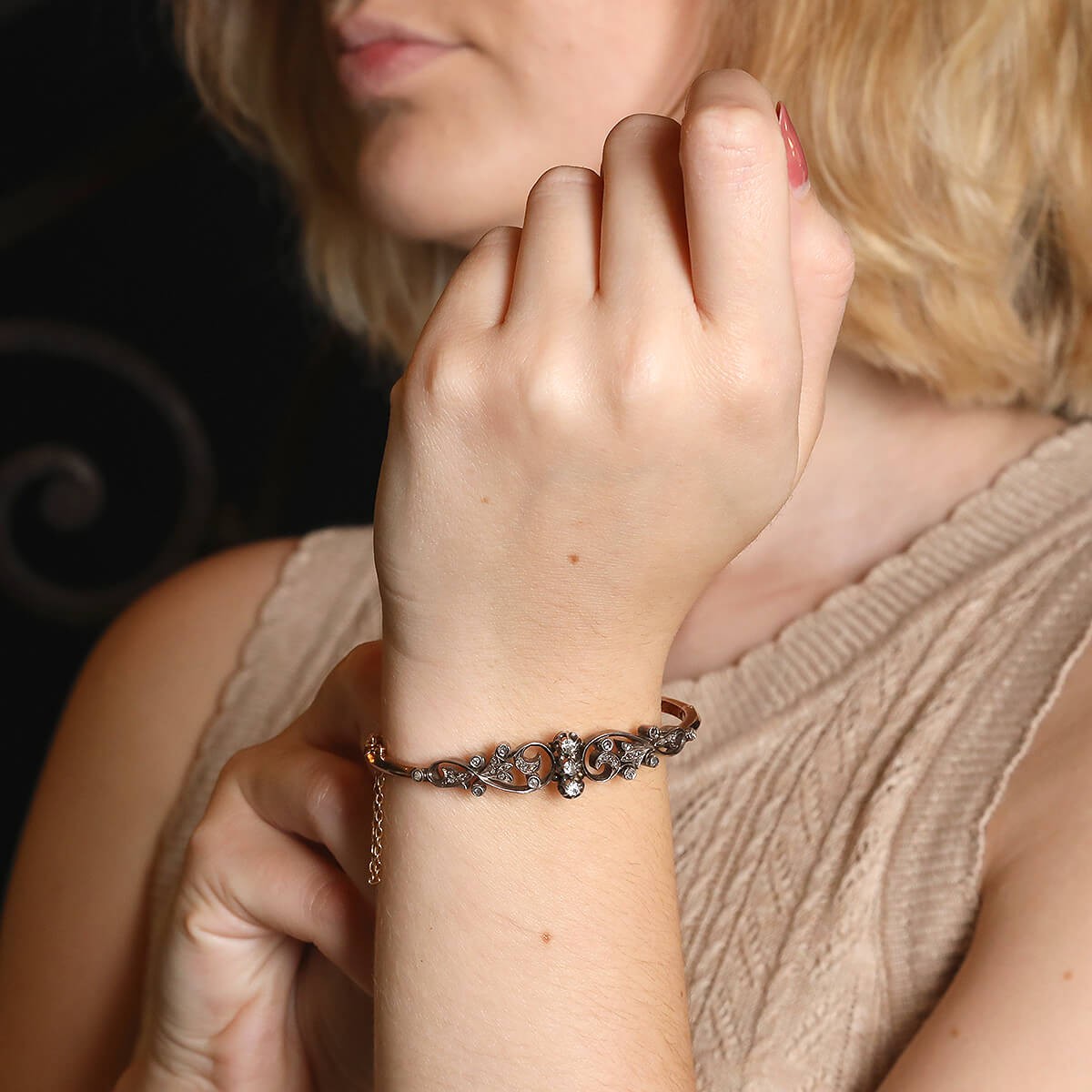Gold, silver and diamonds bracelet