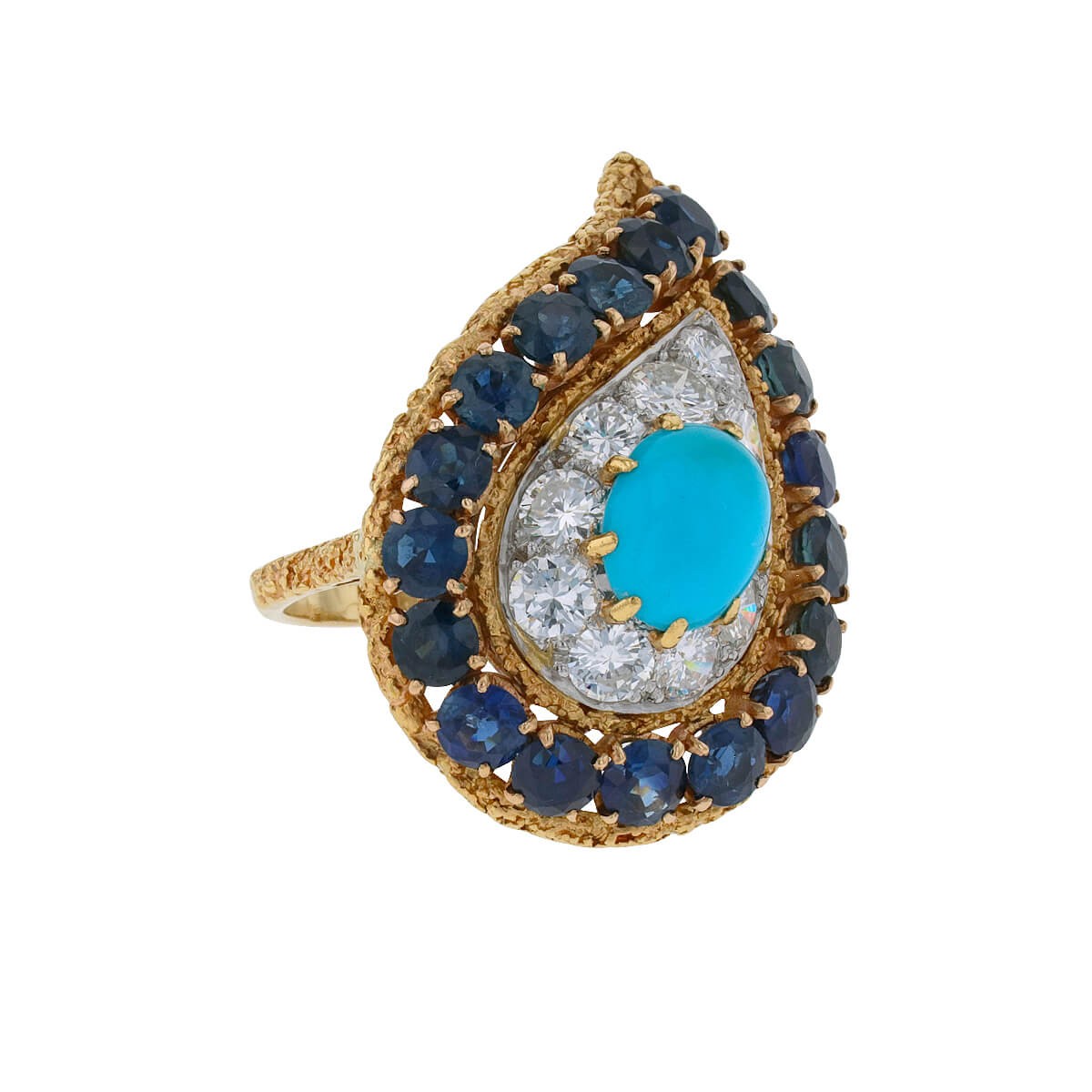 Gold, turquoise, sapphires and diamonds ring
