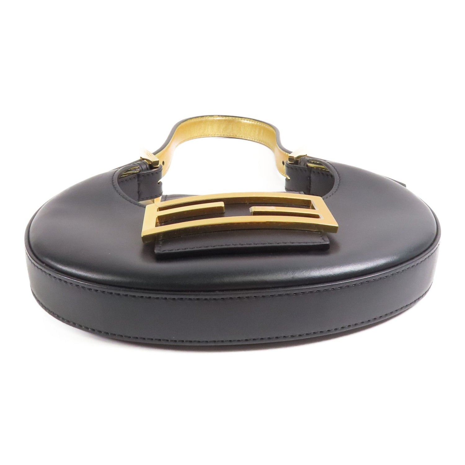 Fendi Cowhide Leather Cookie Hobo Bag Golden Shoulder Bag Black Calfskin (cowhide) 8bs 065