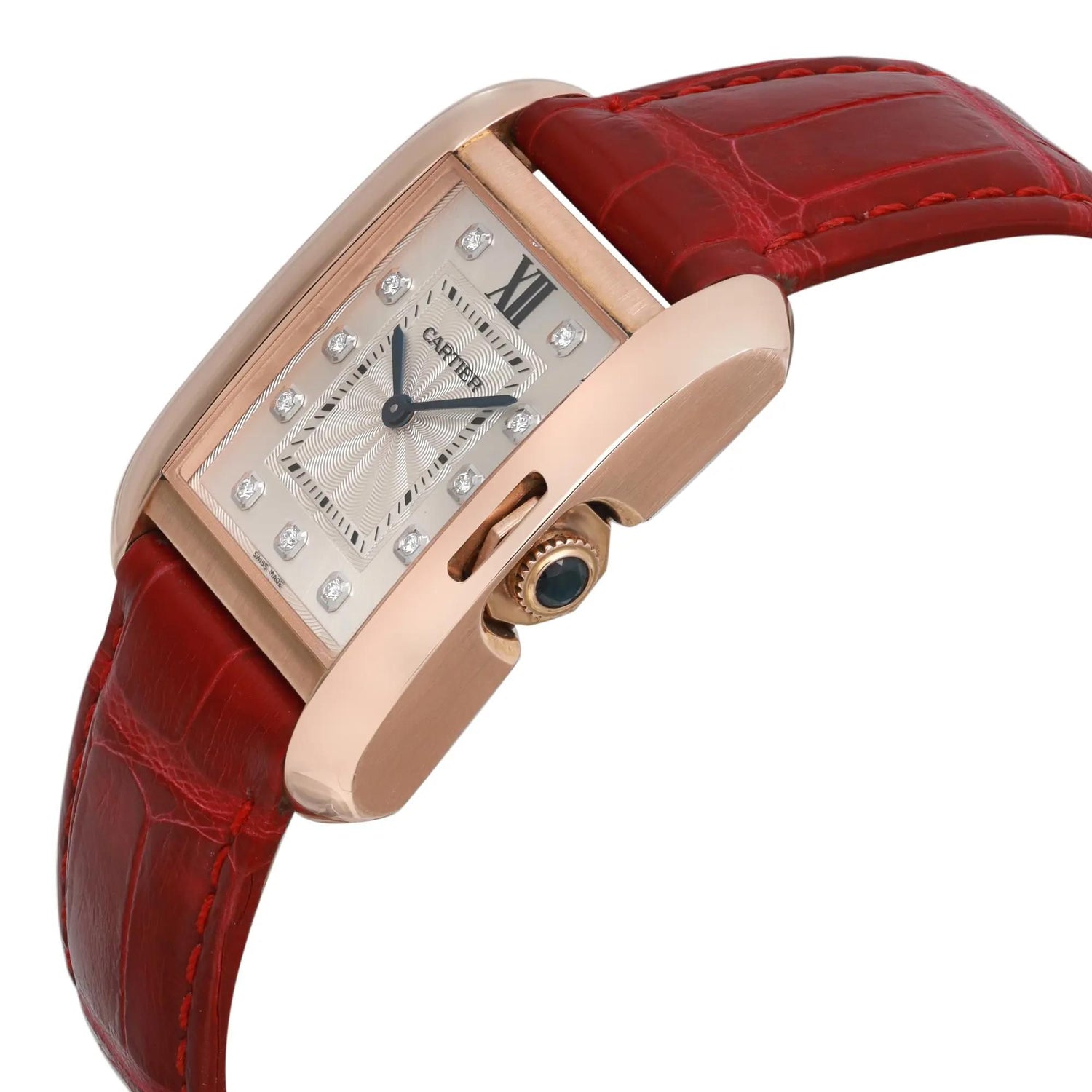 Cartier Tank Anglaise Silver Diamond Dial Ladies Quartz Watch WJTA0009