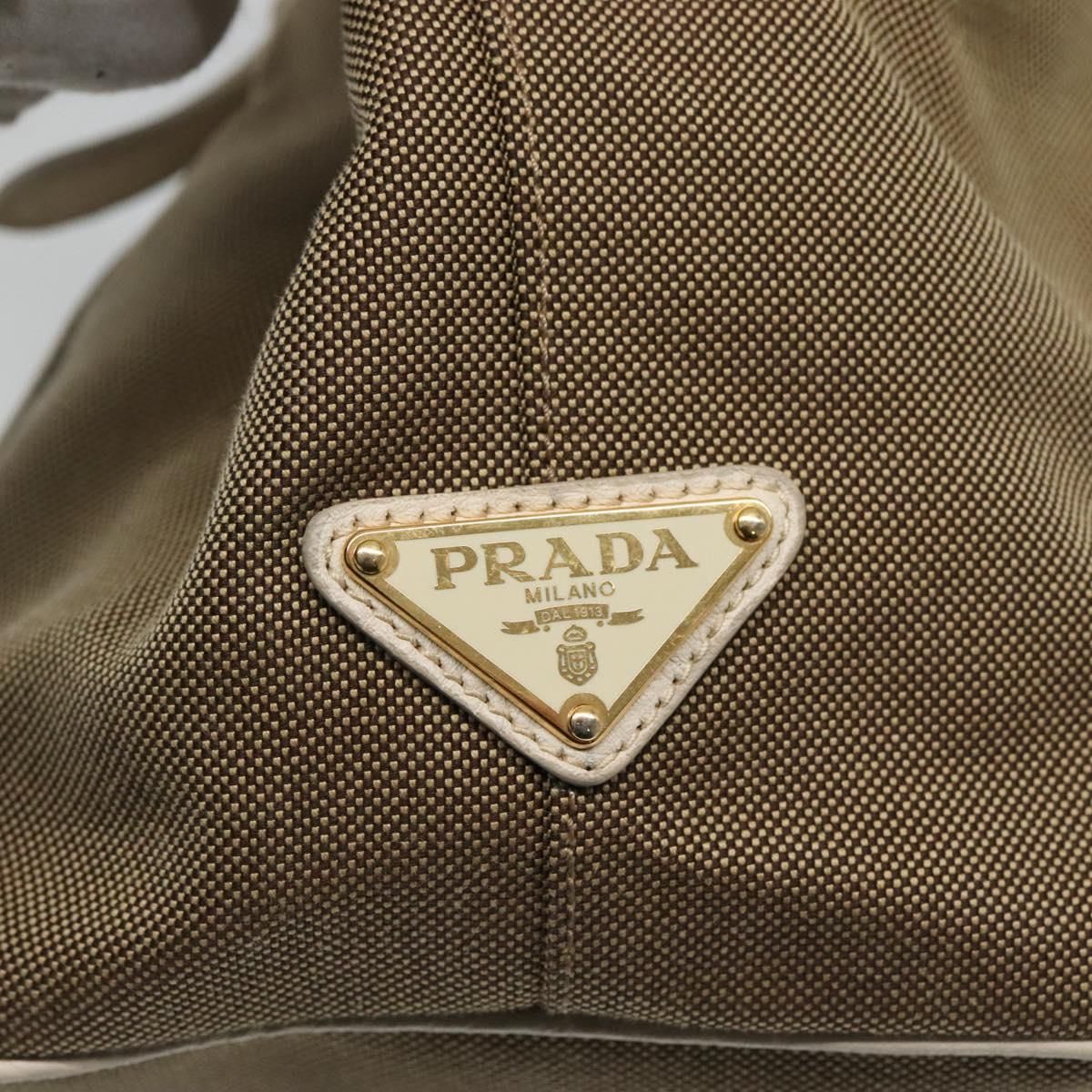 Prada Hand Bag Canvas Beige White Gold Auth