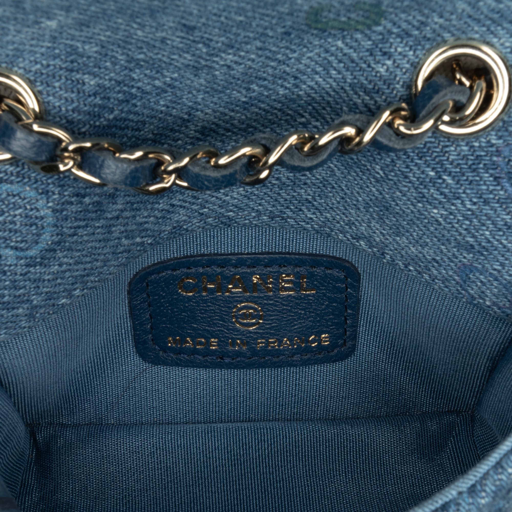 Chanel Mini Denim Mood Clutch With Chain Blue