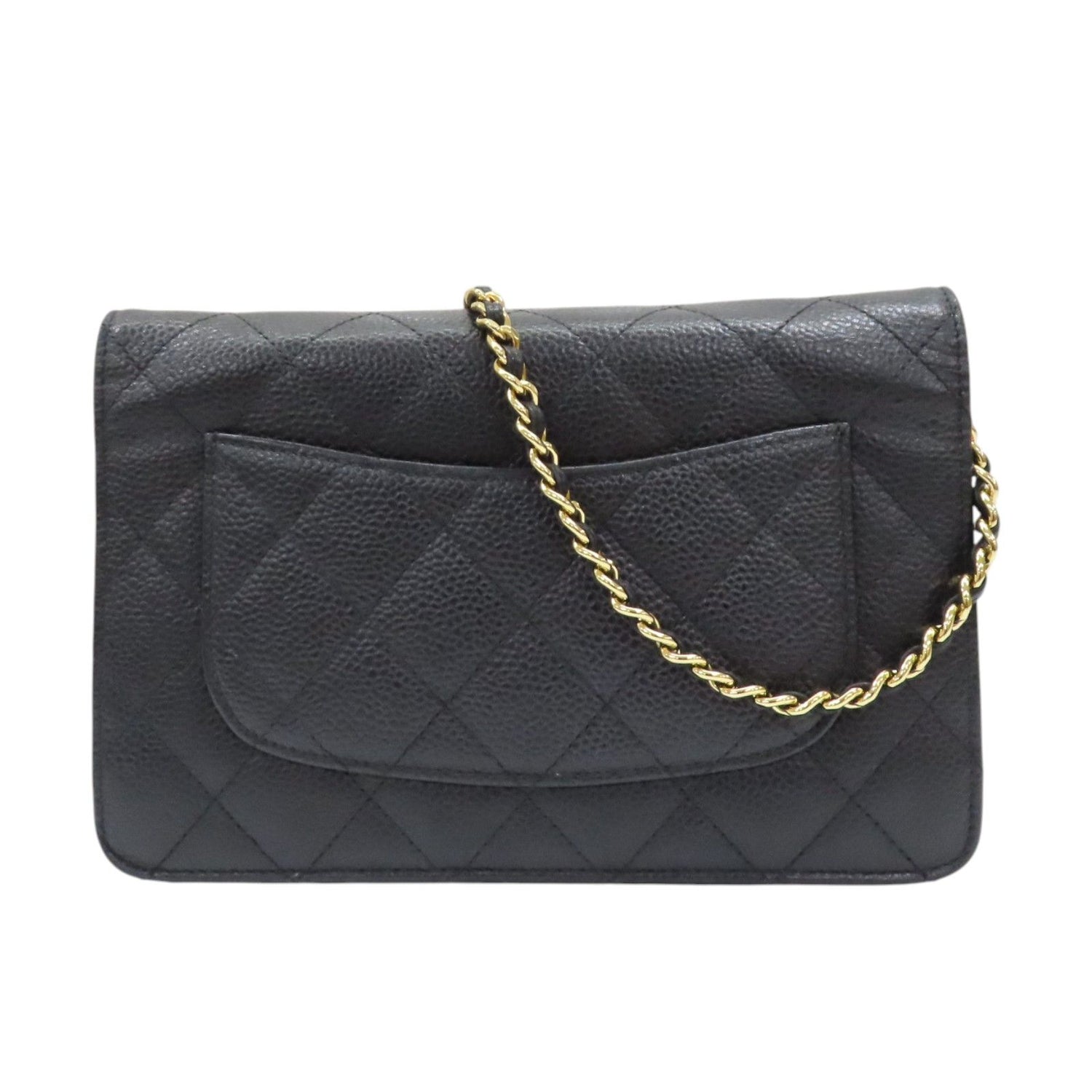 Chanel Woc Wallet On Chain Shoulder Bag Black Quilted Grained Calfskin