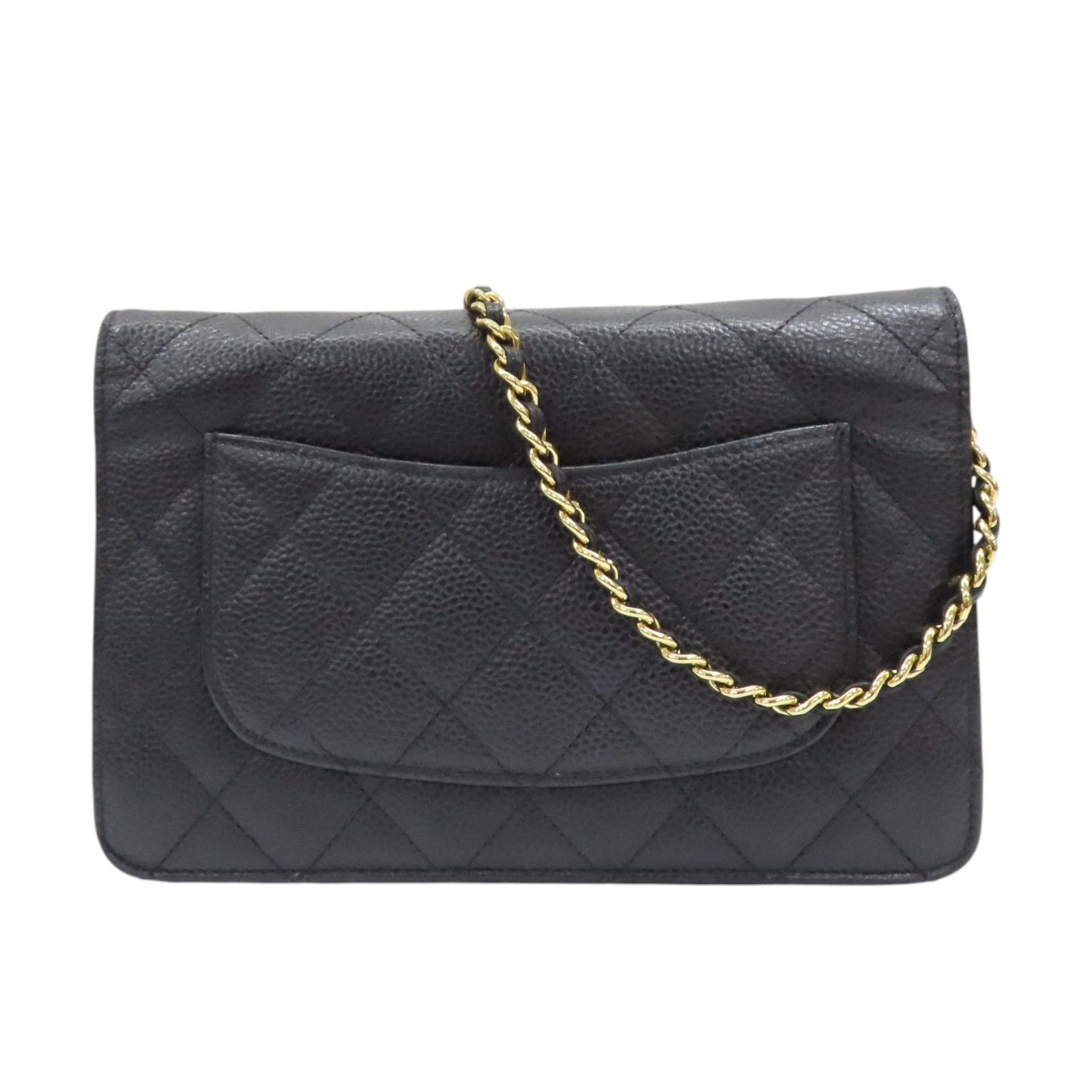 Chanel Woc Wallet On Chain Shoulder Bag Black Quilted Grained Calfskin
