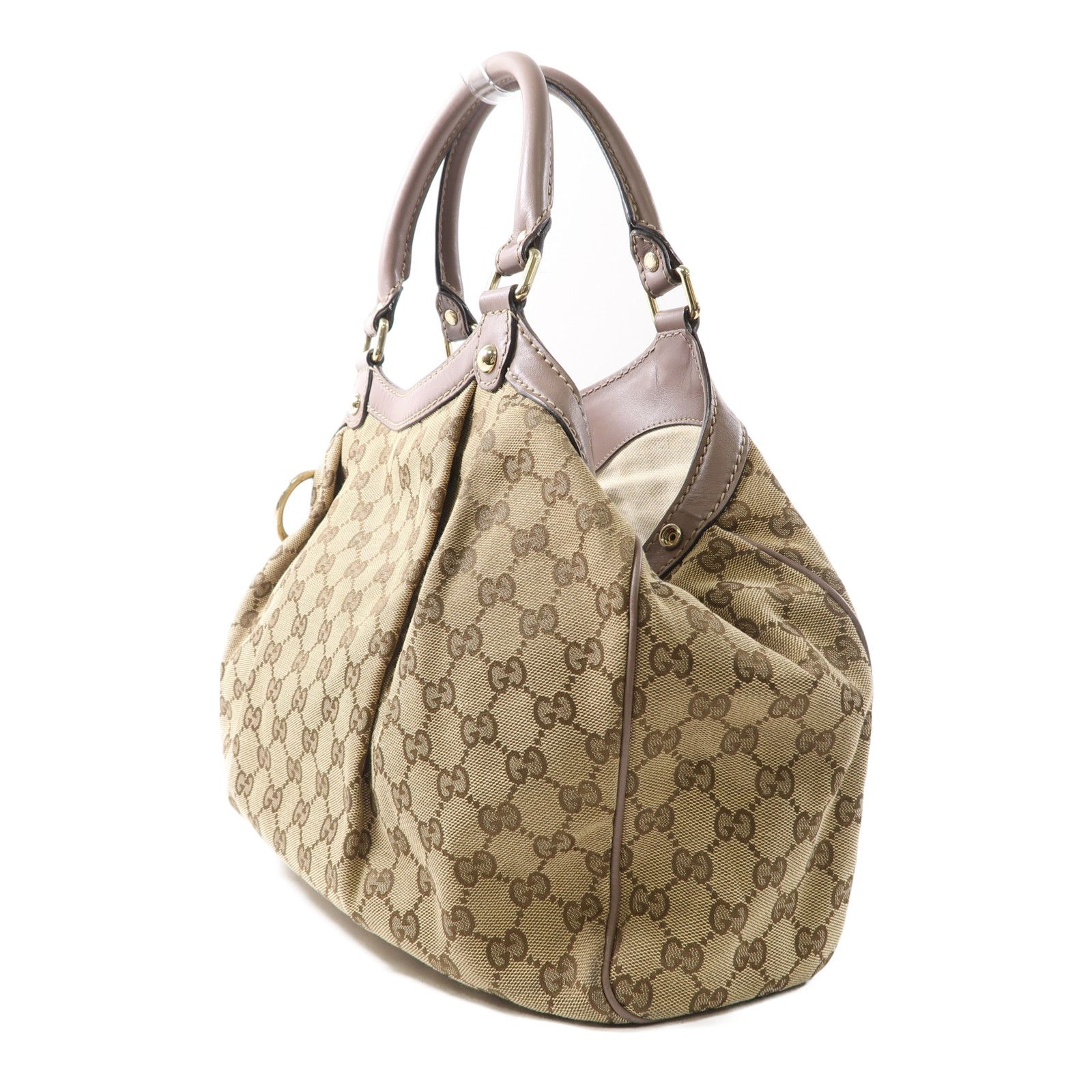 Gucci Canvas Sukey Tote Gold Hand-turned Bag Palm Color Handbag Brown Brown Gg Canvas 211944