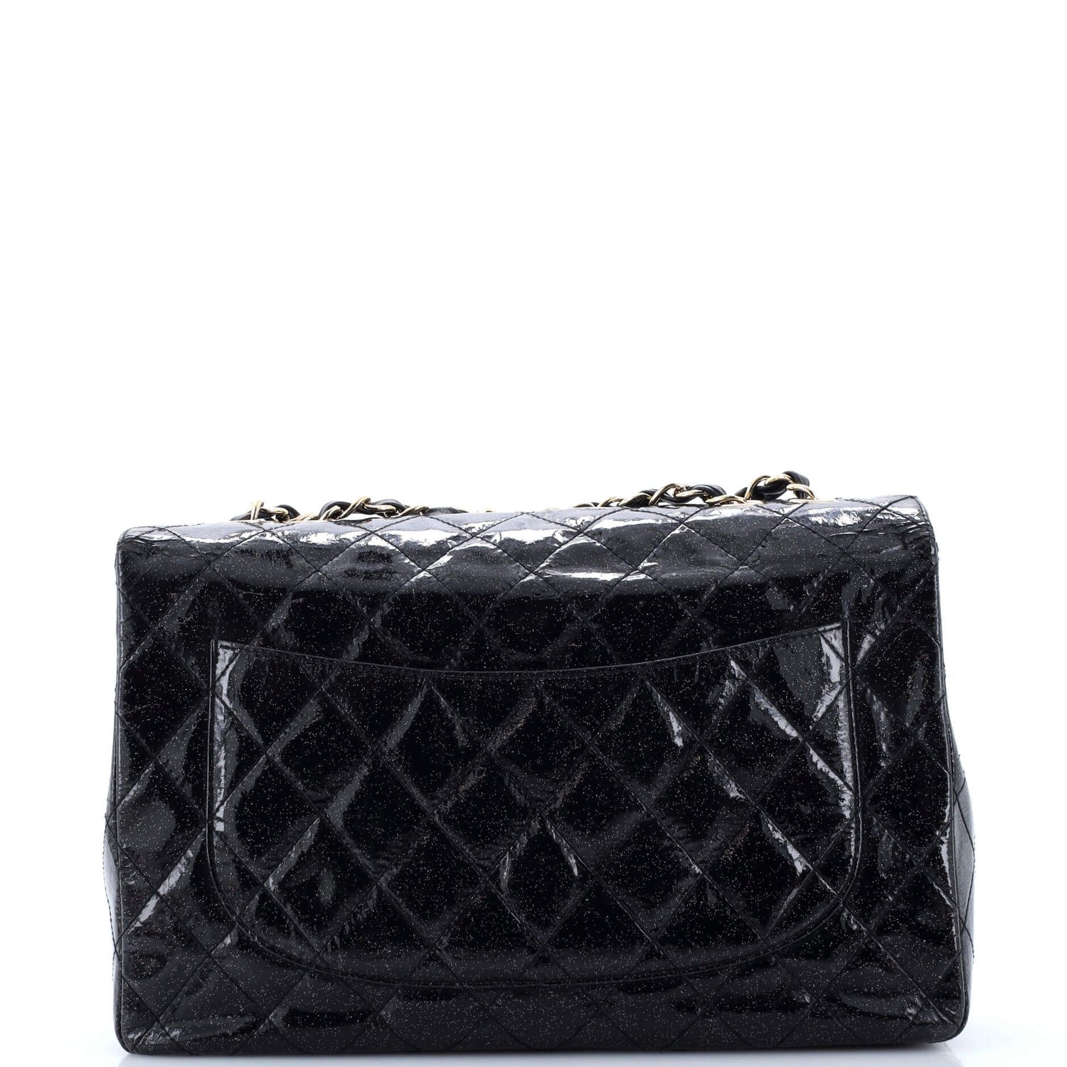 Chanel Vintage Classic Single Flap Bag Quilted Glitter Patent Jumbo