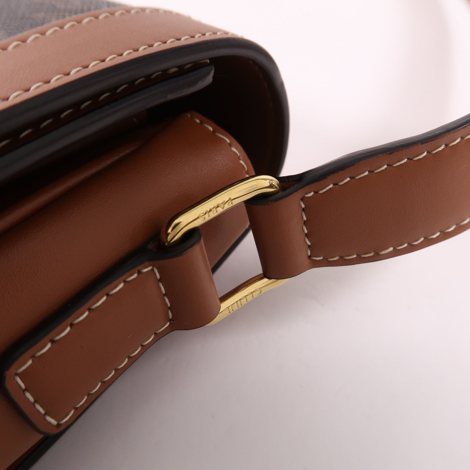 Celine Canvas Classique Triomphe Bag Gold Shoulder Bag Brown