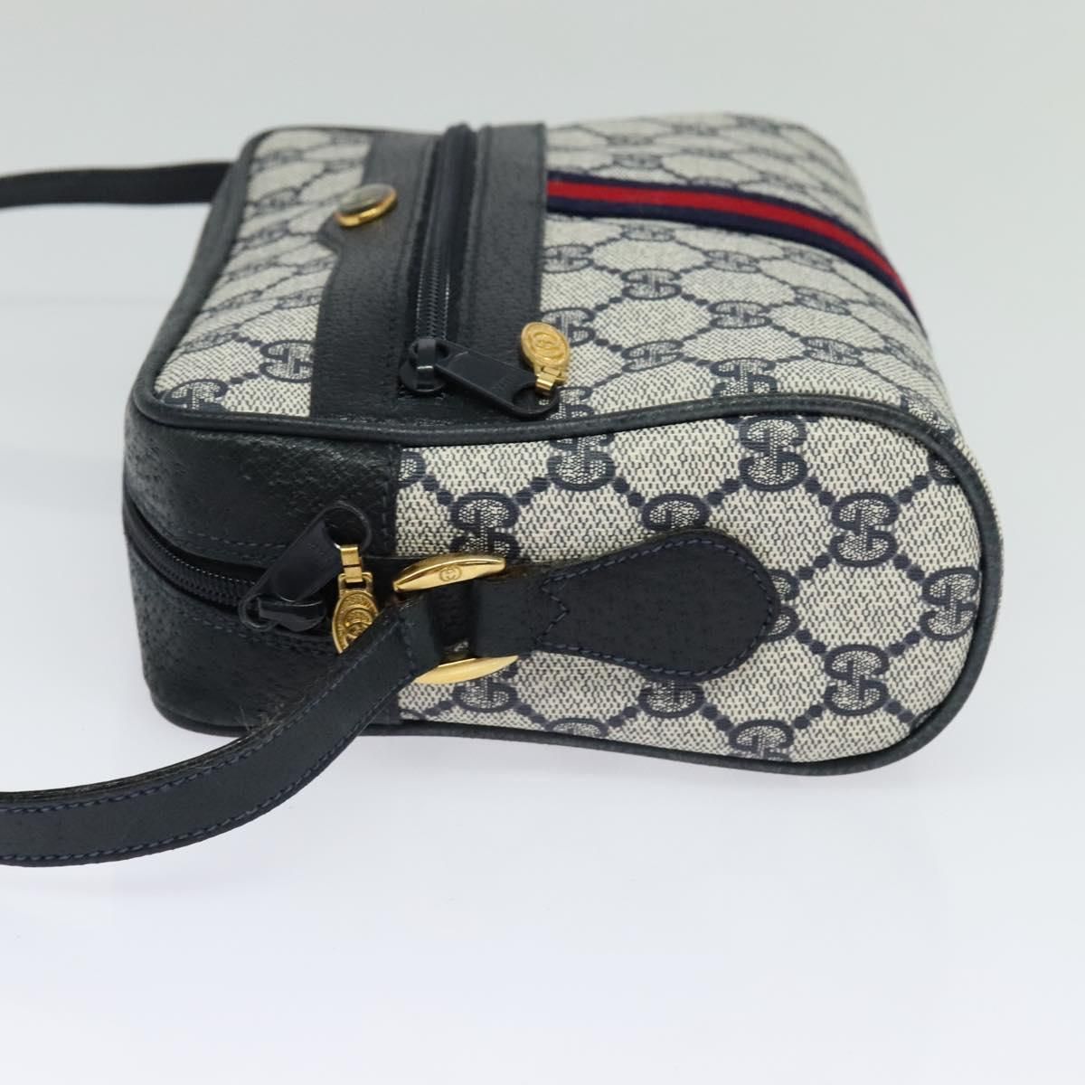 Gucci Gg Supreme Sherry Line Shoulder Bag Pvc Navy Gold 98 02 004 Auth