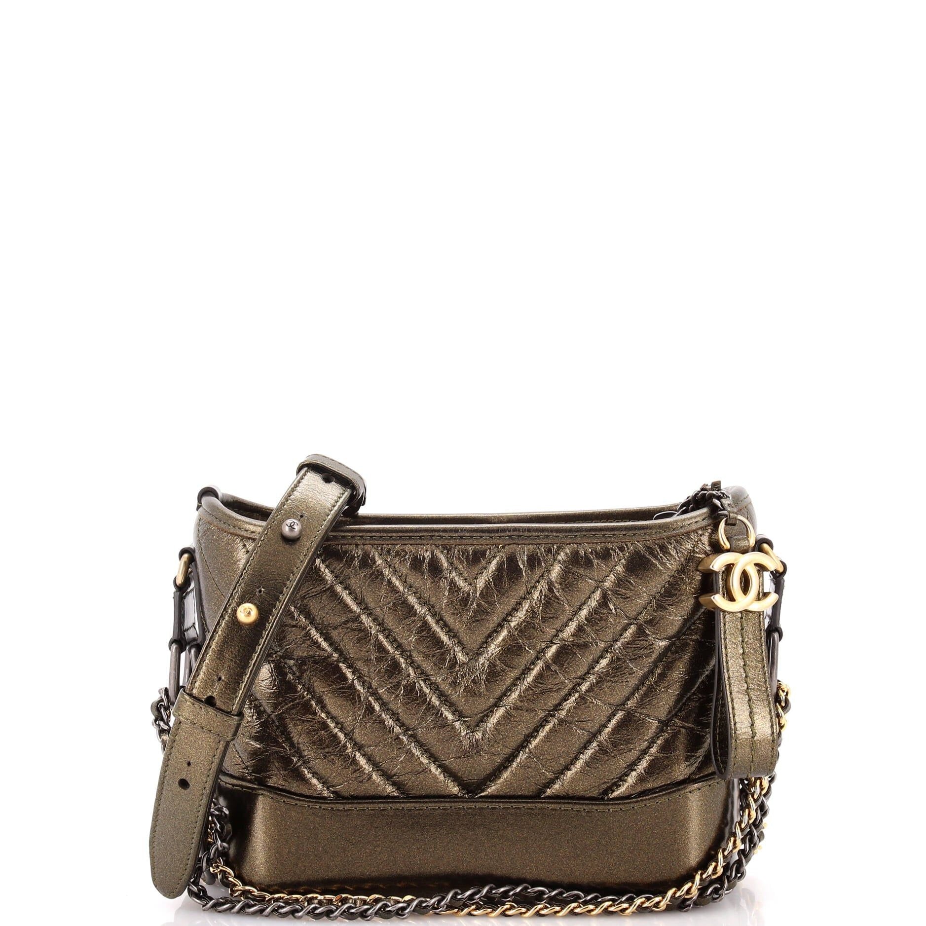 Chanel Gabrielle Hobo Chevron Metallic Aged Calfskin Small