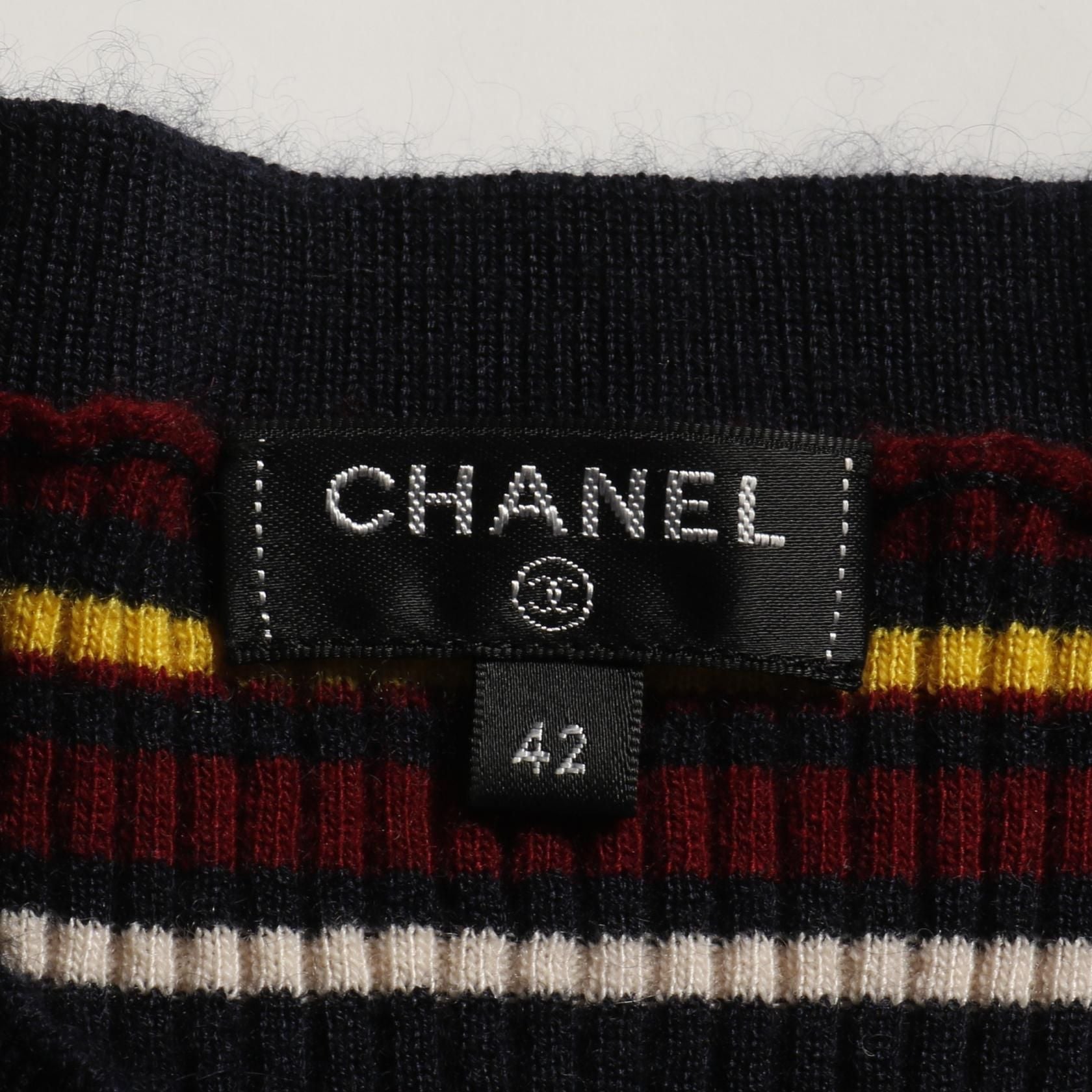Chanel Navy Multicolor Coco Mark Button Knit Cashmere Silk P 59821k 07816