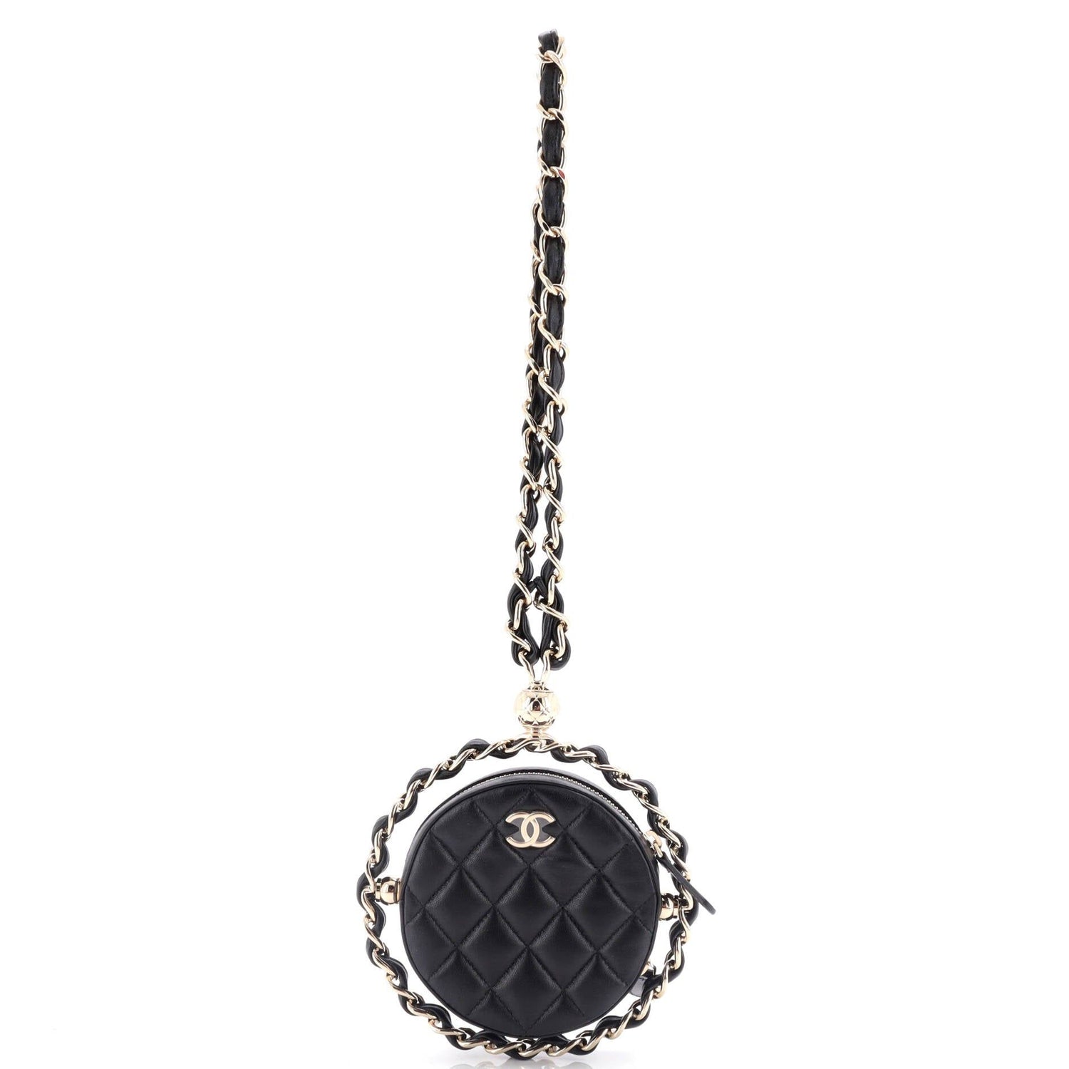 Chanel Frame Chain Around Round Clutch With Chain Quilted Lambskin Mini