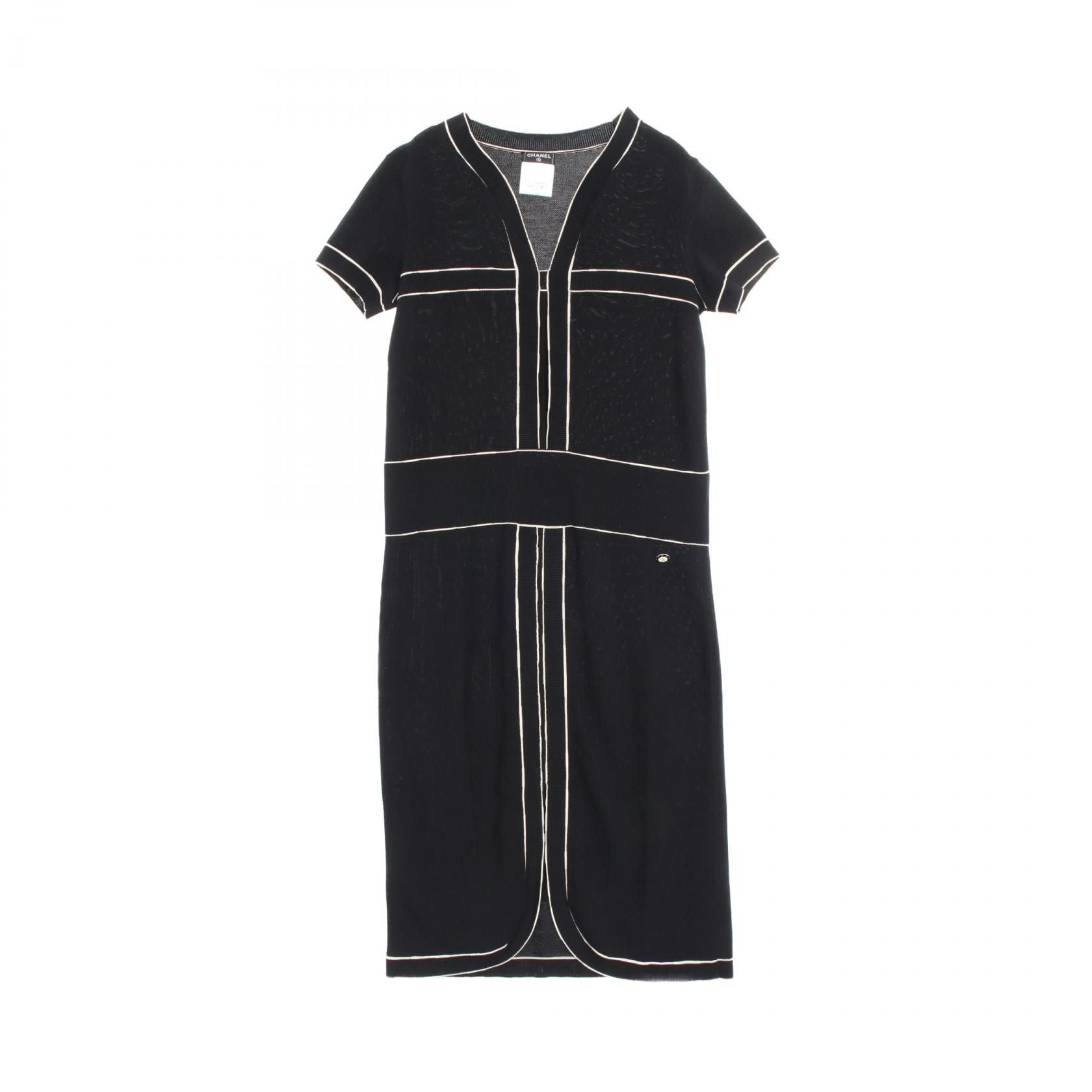 Chanel Black White Dress Cotton P 47675k 06010