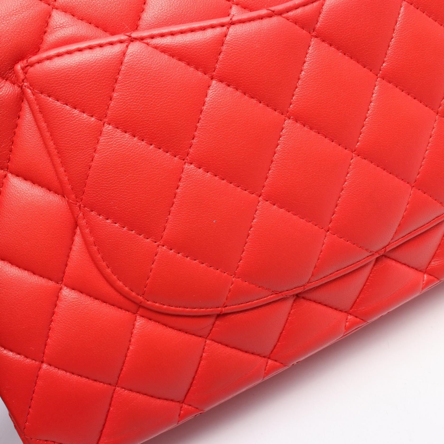 Chanel Red Matelasse W Flap Shoulder Bag Leather A 01112