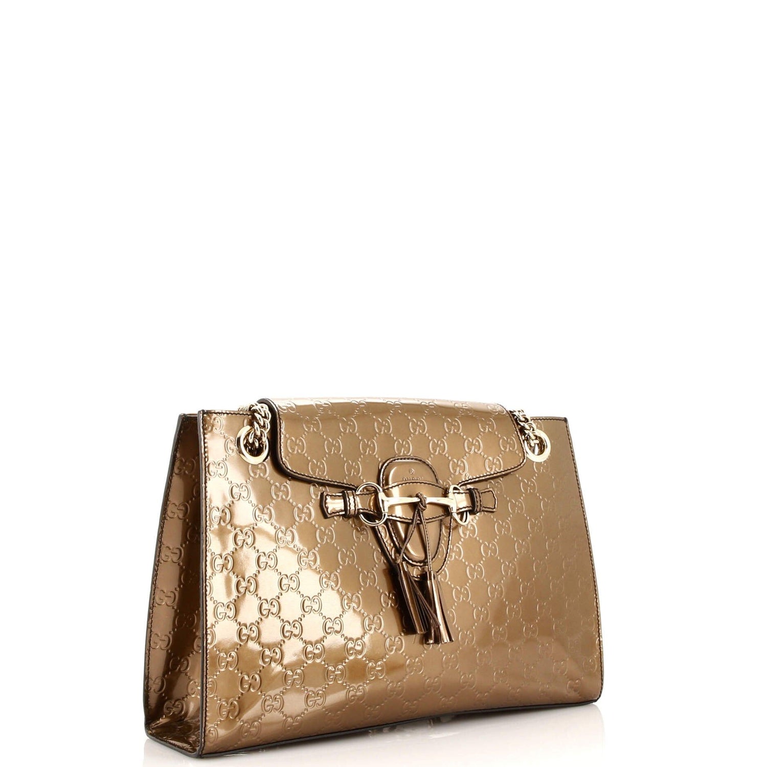 Gucci Emily Chain Flap Shoulder Bag Guccissima Patent Large