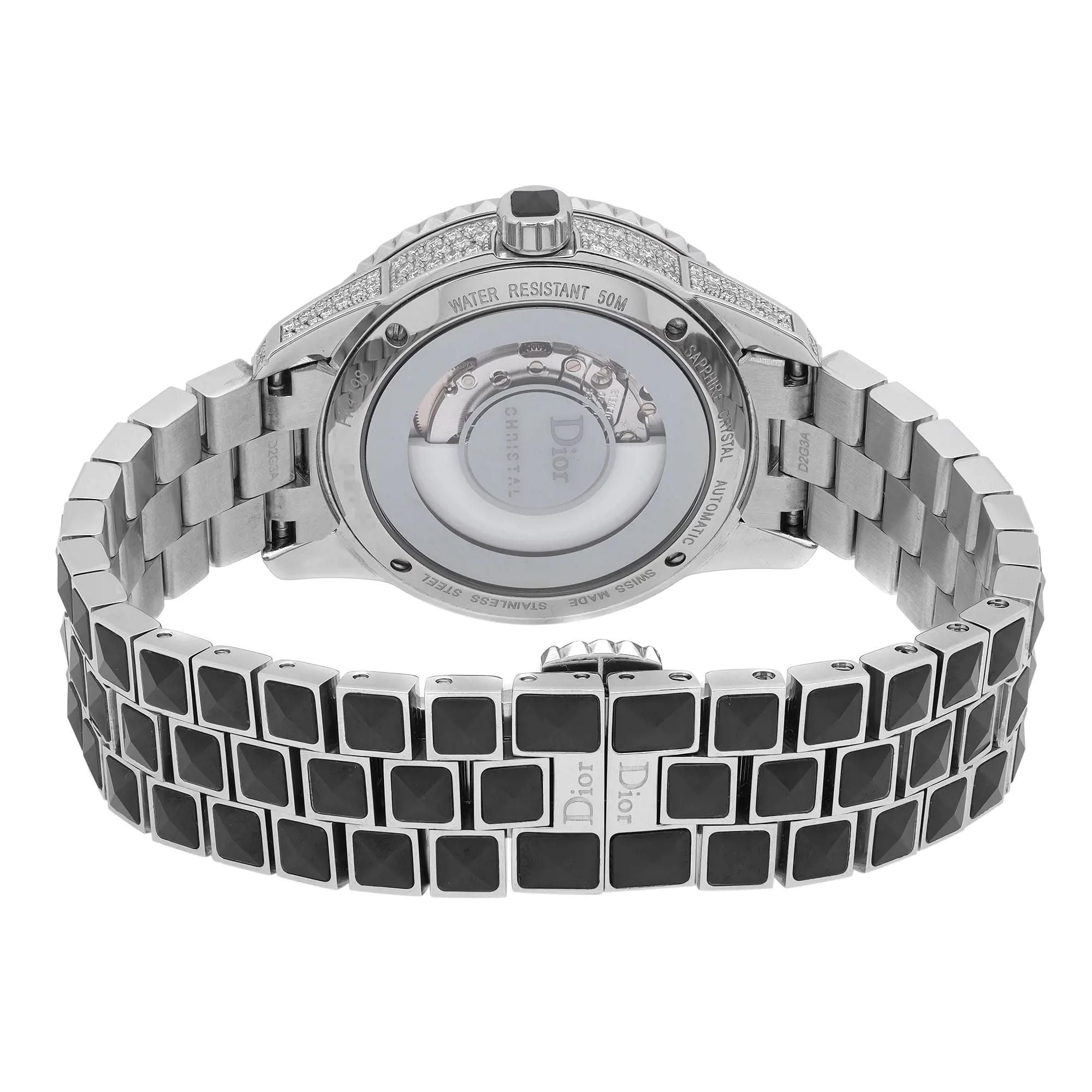 Dior Christal 33mm Steel Ceramic Diamond Black Dial Automatic Watch CD113513M001
