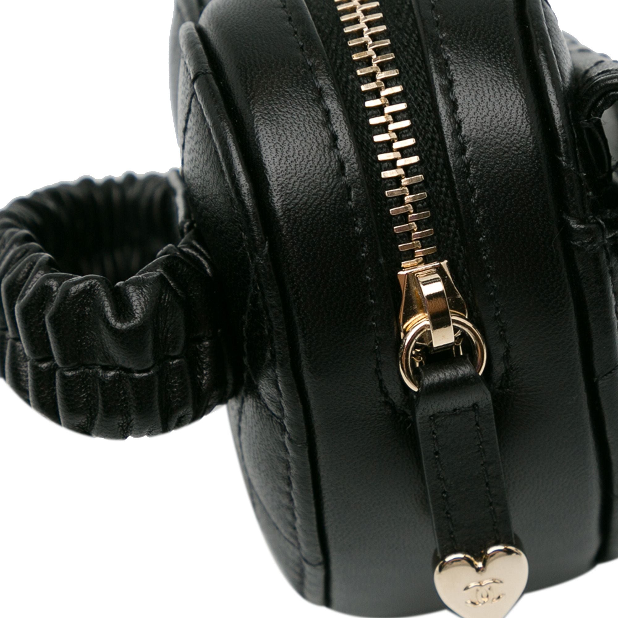Chanel Lambskin CC In Love Heart Zipped Arm Coin Purse Black