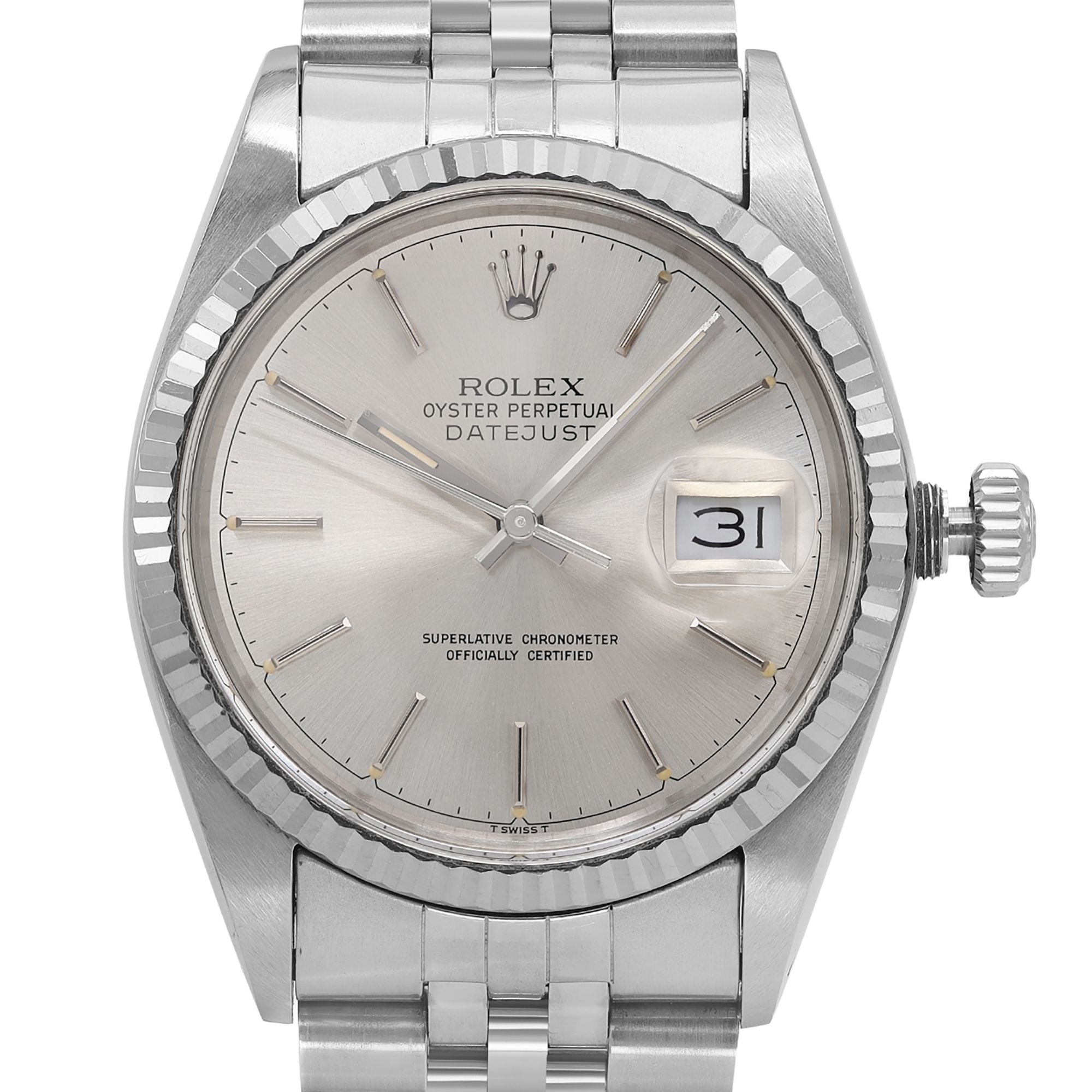 Rolex Datejust 36mm Jubilee Stainless Steel Silver Dial Automatic Watch 16014