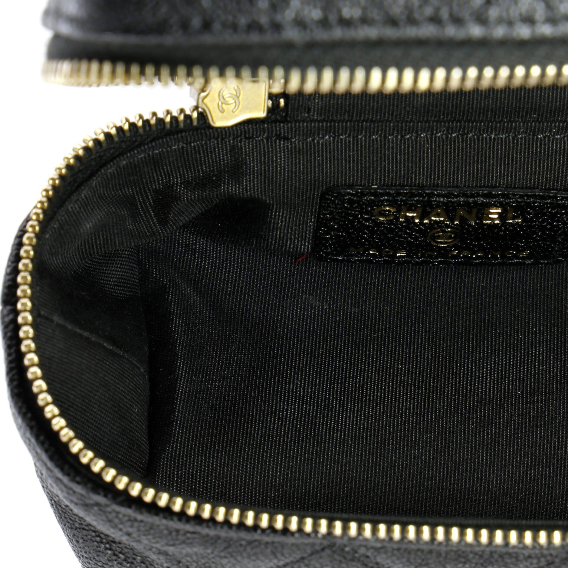 Chanel Top Handle Zip Around Vanity Case With Chain Quilted Caviar Mini