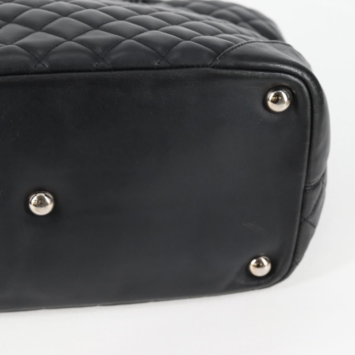 Chanel Cambon Line Matelasse Tote Bag Leather Black Silver Cc Auth
