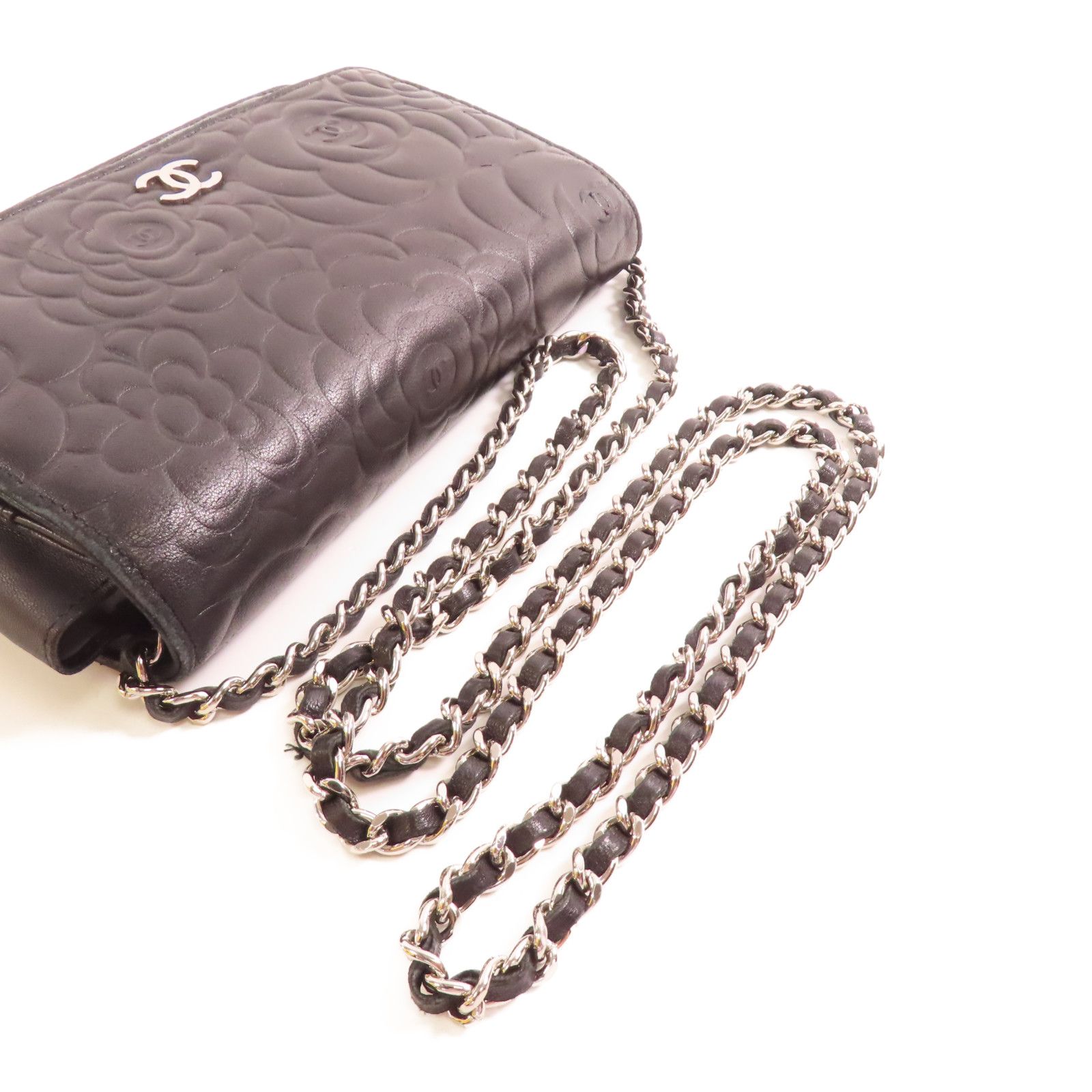 Chanel Lambskin Camellia Embossed Wallet on Chain WOC