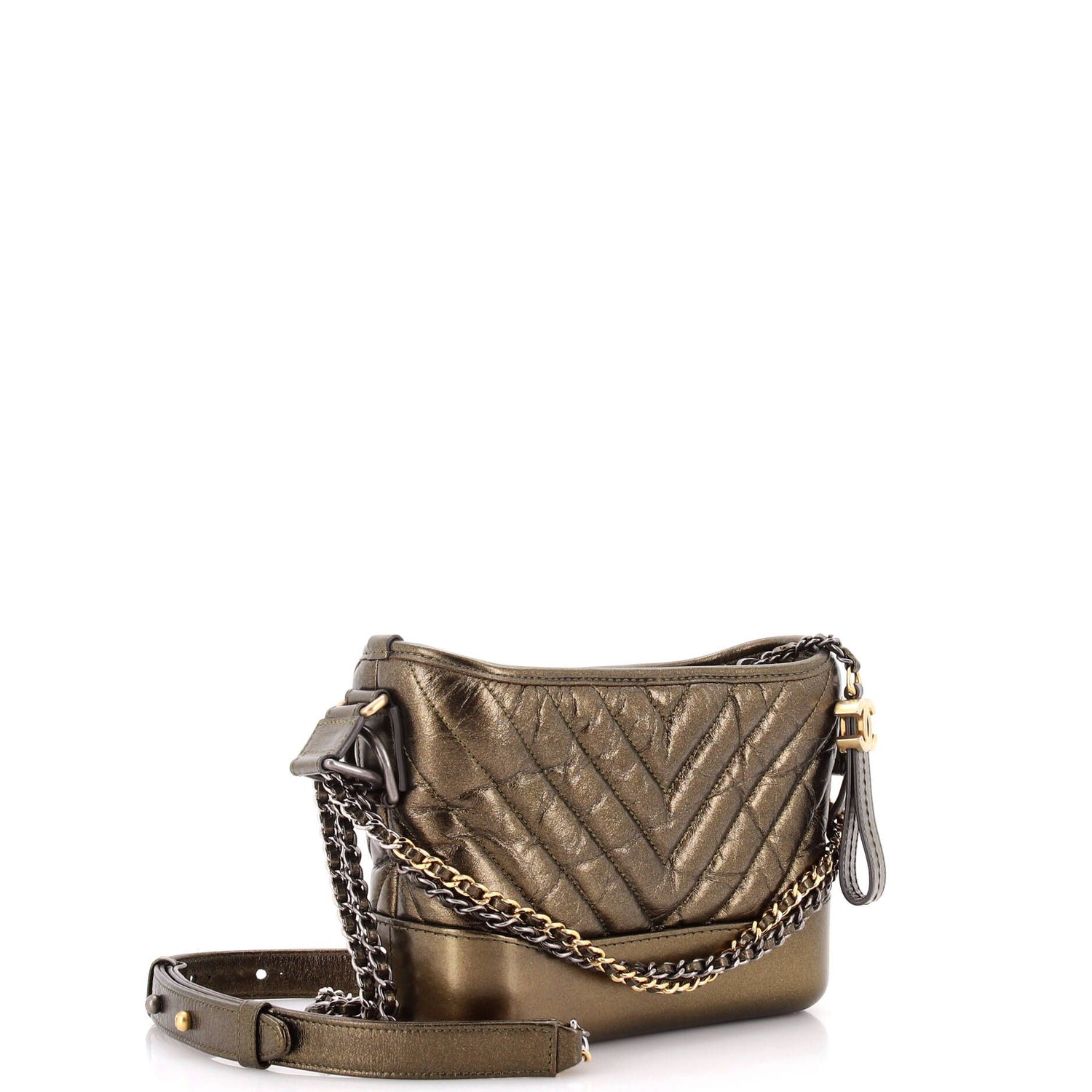 Chanel Gabrielle Hobo Chevron Metallic Aged Calfskin Small
