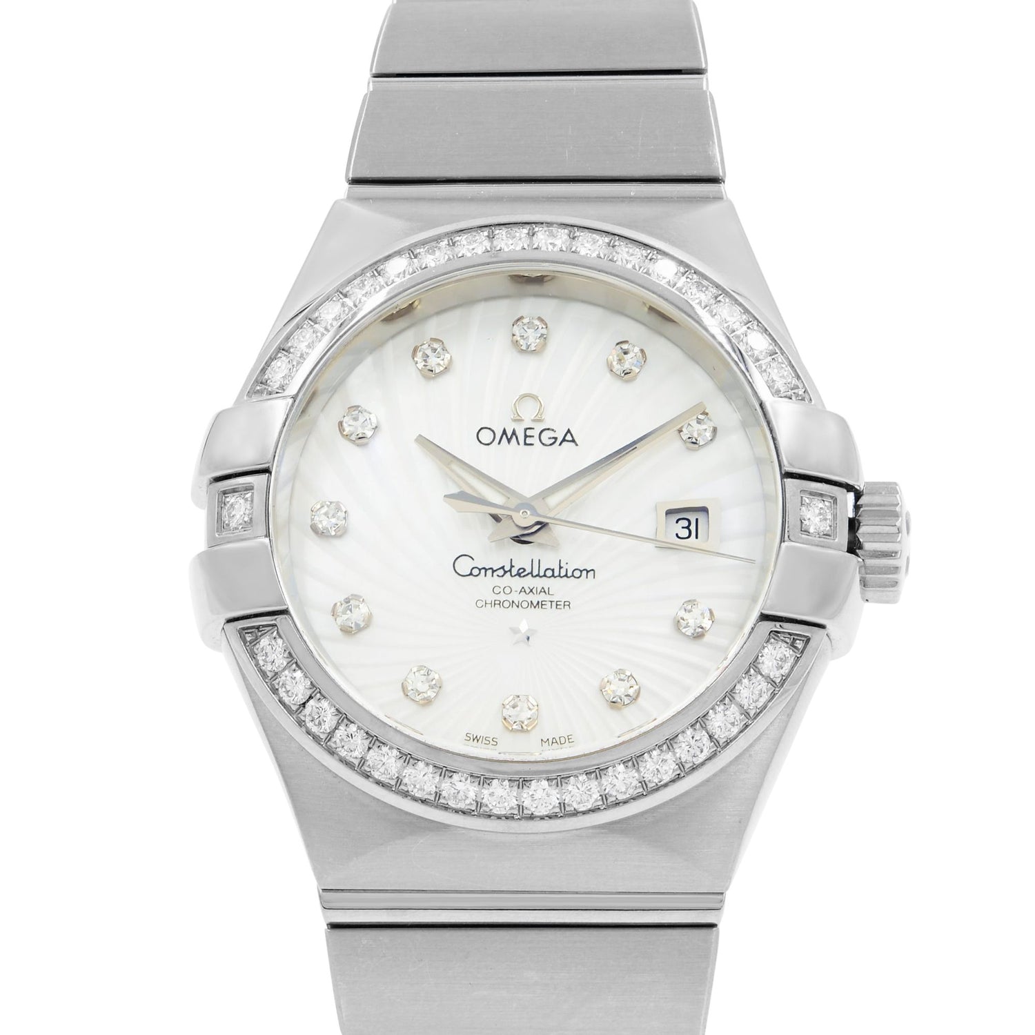 Omega Constellation Silver Diamond White Gold Ladies Watch 123.55.31.20.55.003